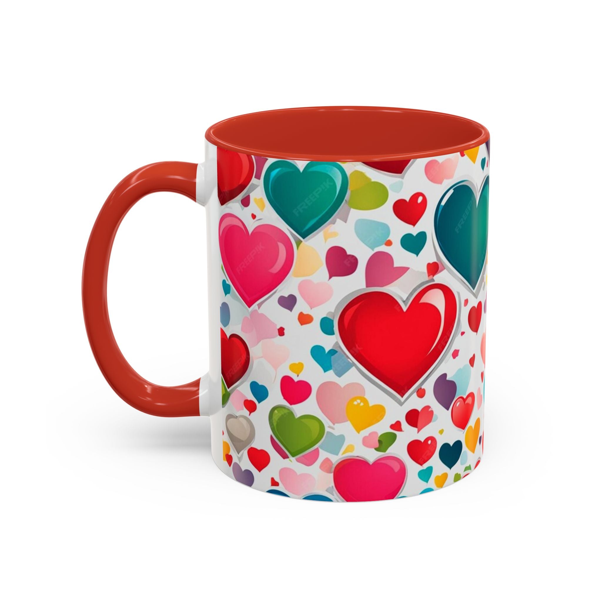 Colorful Heart Accent Coffee Mug – Valentine’s Day Love Gift (11/15 oz)