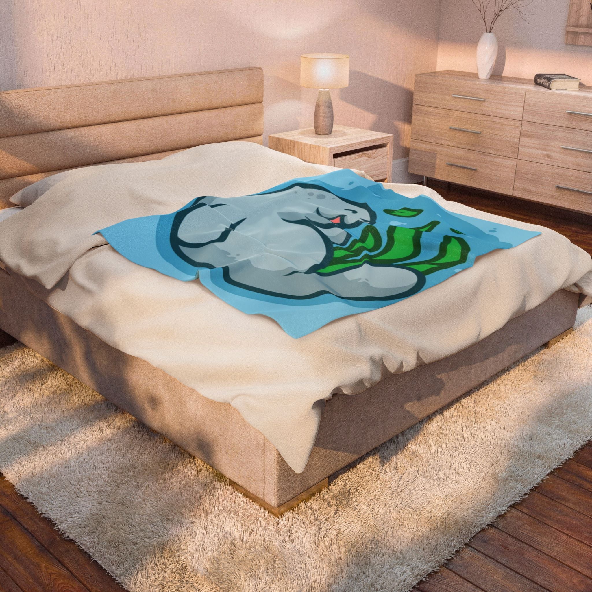 Manatee Plush Velveteen Blanket – Cute Sea Cow Throw for Kids & Ocean Lovers - 3 sizes