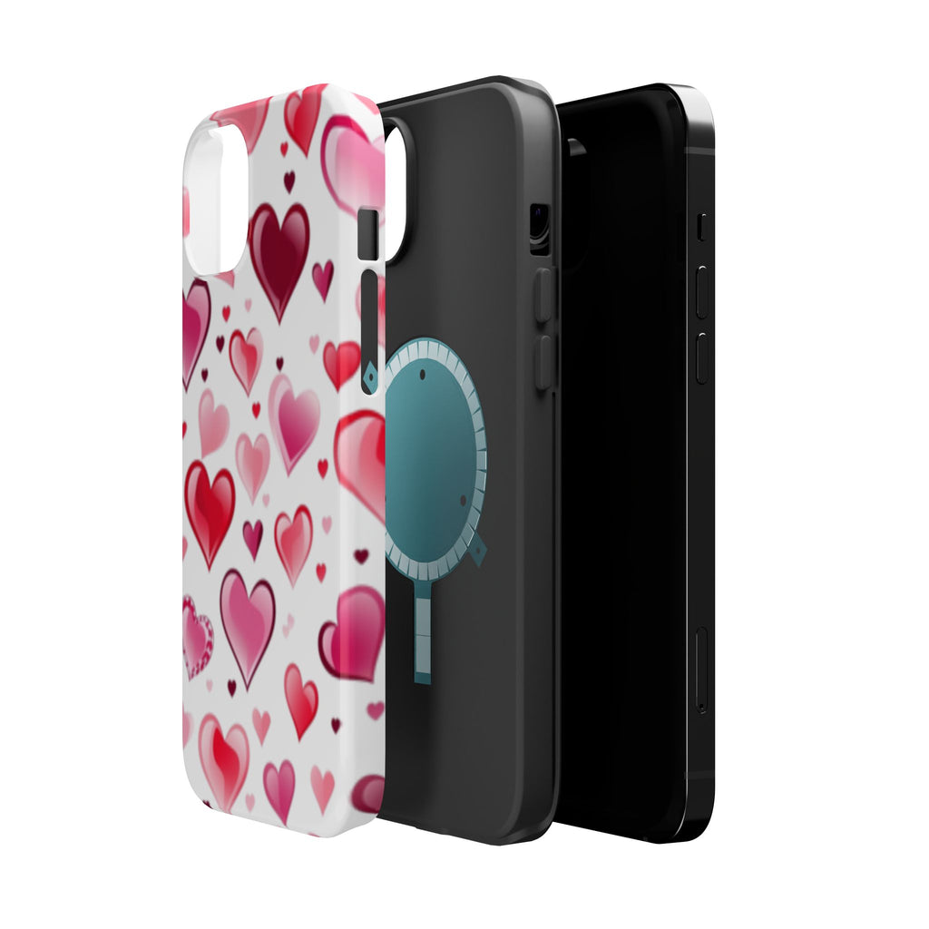 Heart Pattern Magnetic Impact Phone Case Fits iPhone 13-17— Pink & Red Valentine's Protective Cover