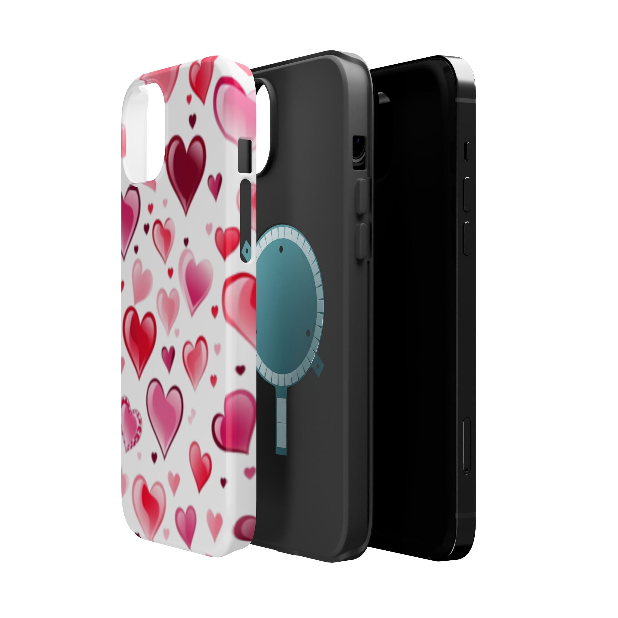 Heart Pattern Magnetic Impact Phone Case Fits iPhone 13-17— Pink & Red Valentine's Protective Cover