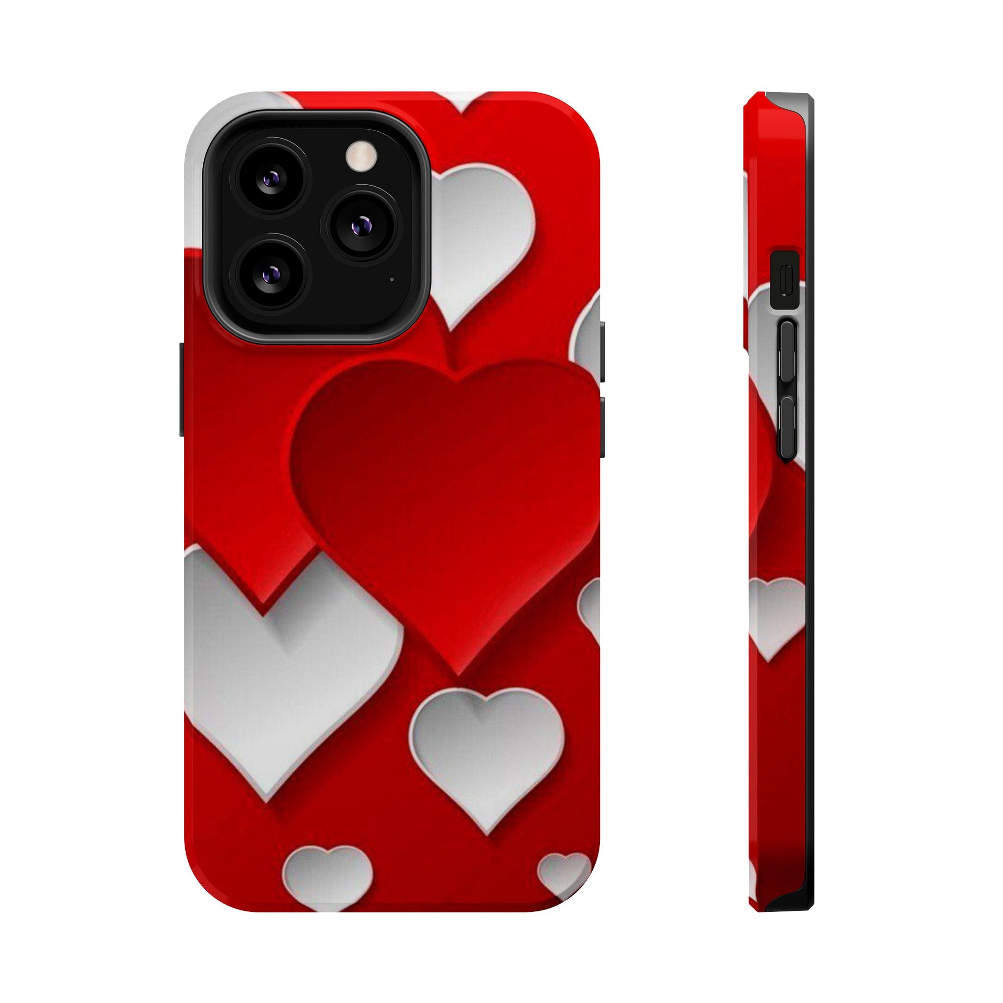 Shuffled Heart Pattern Magnetic Impact Phone Case Fits iPhone 13-17— Pink & Red Valentine's Protective Cover