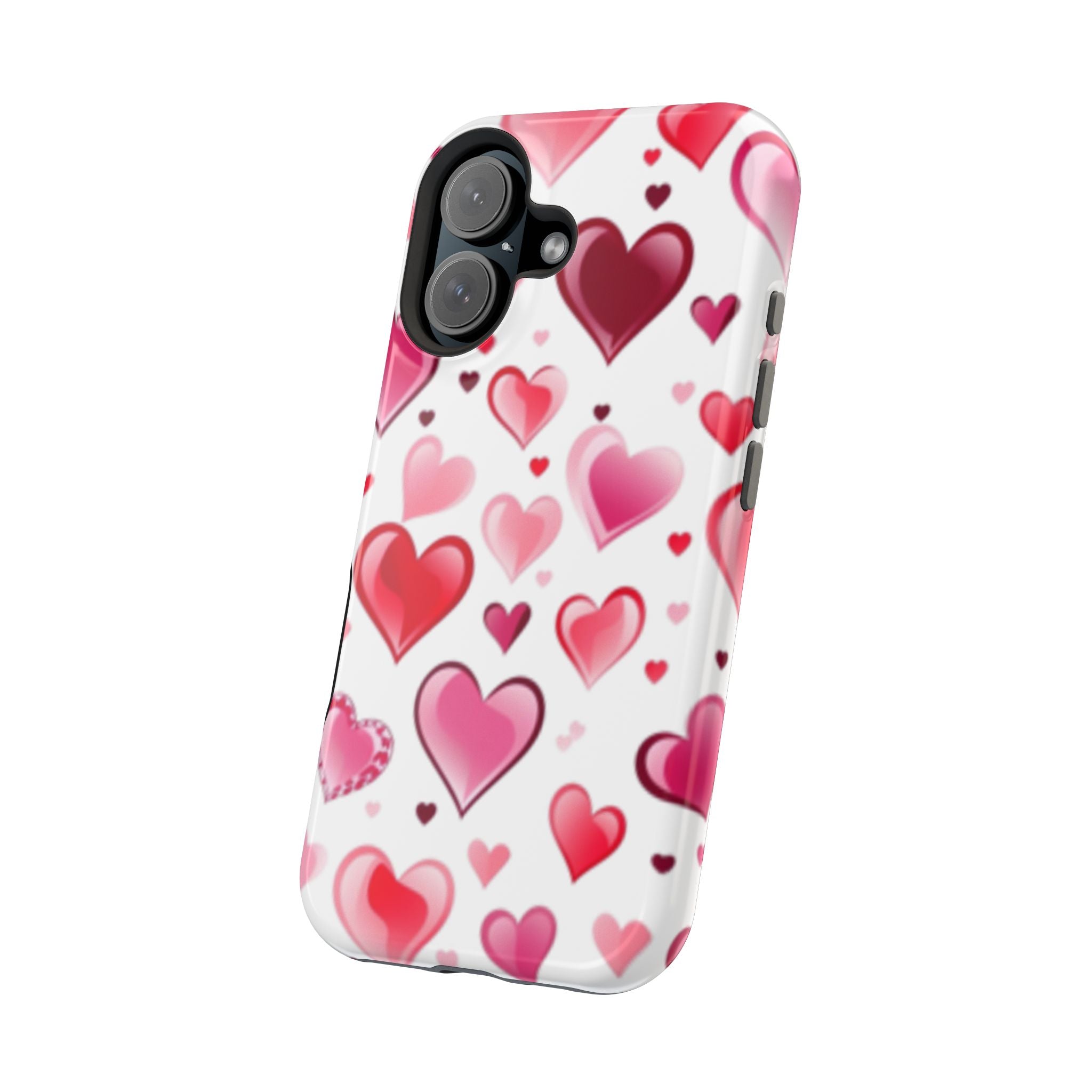 Heart Pattern Magnetic Impact Phone Case Fits iPhone 13-17— Pink & Red Valentine's Protective Cover