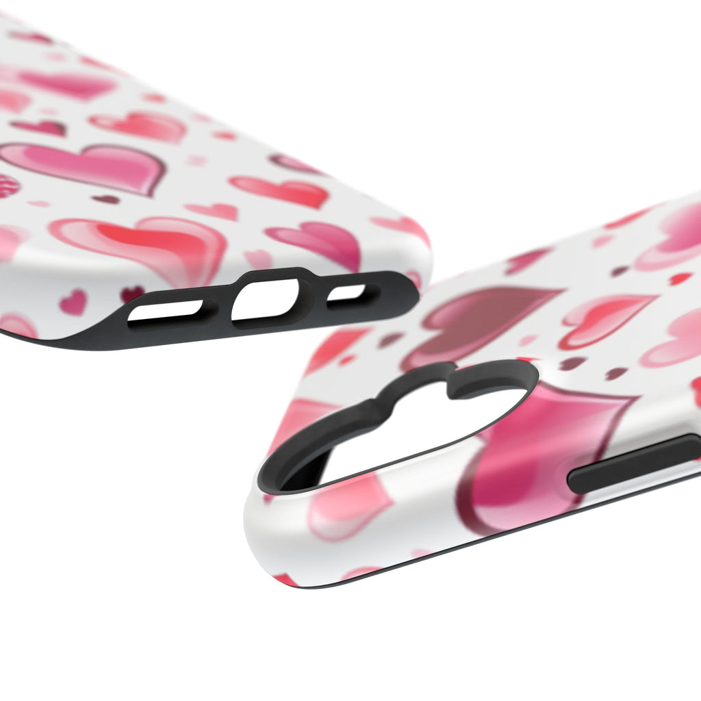 Heart Pattern Magnetic Impact Phone Case Fits iPhone 13-17— Pink & Red Valentine's Protective Cover
