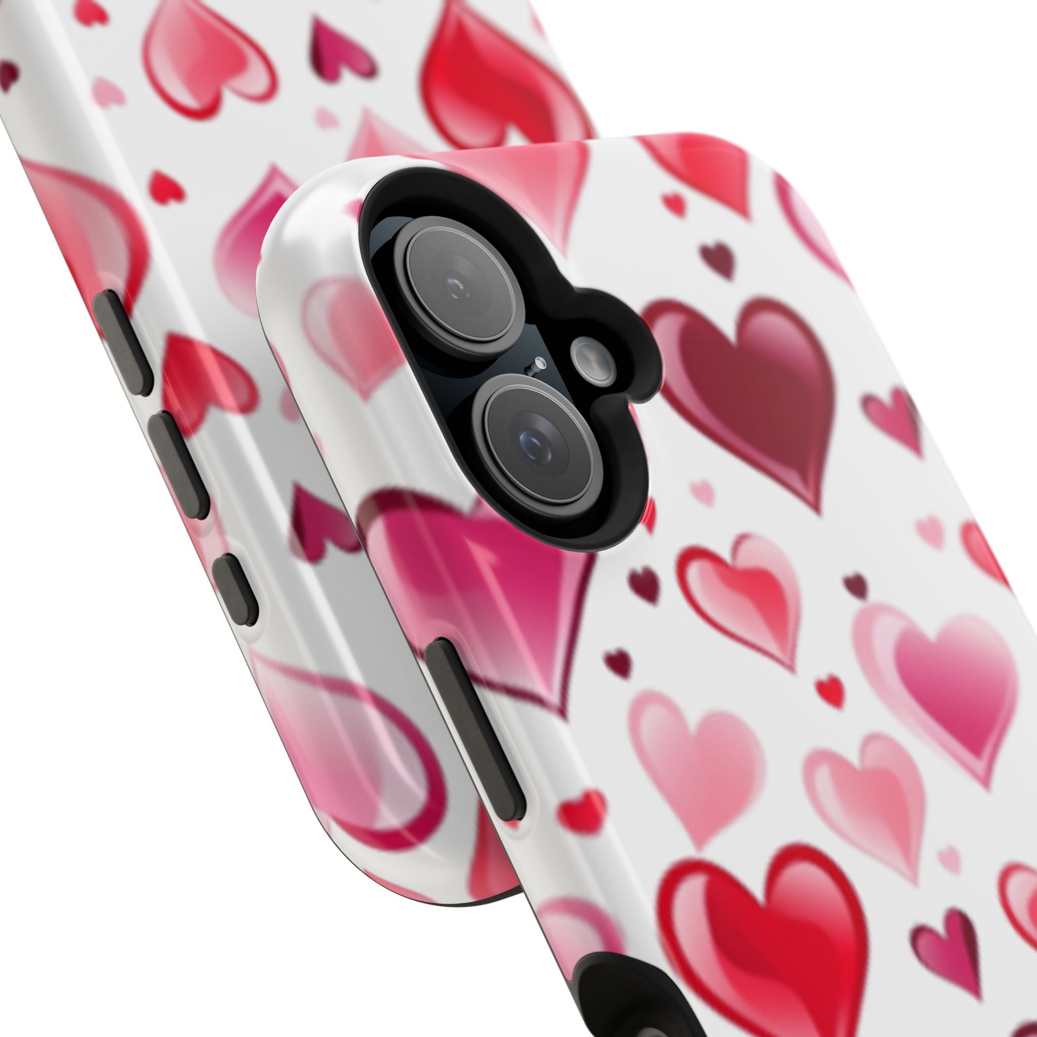 Heart Pattern Magnetic Impact Phone Case Fits iPhone 13-17— Pink & Red Valentine's Protective Cover