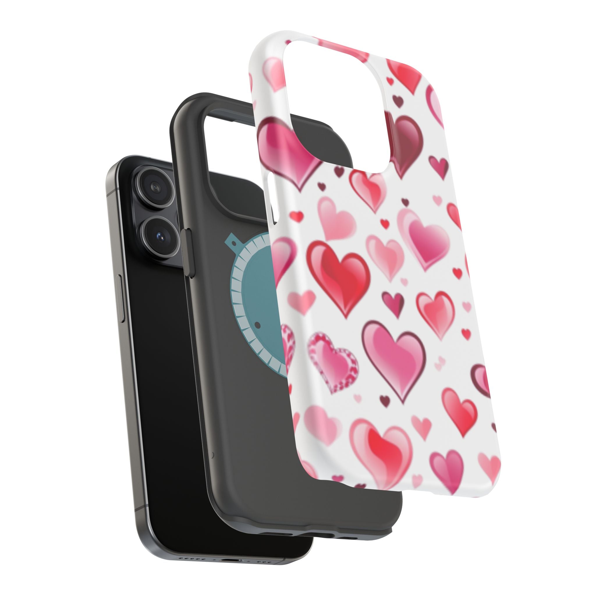 Heart Pattern Magnetic Impact Phone Case Fits iPhone 13-17— Pink & Red Valentine's Protective Cover