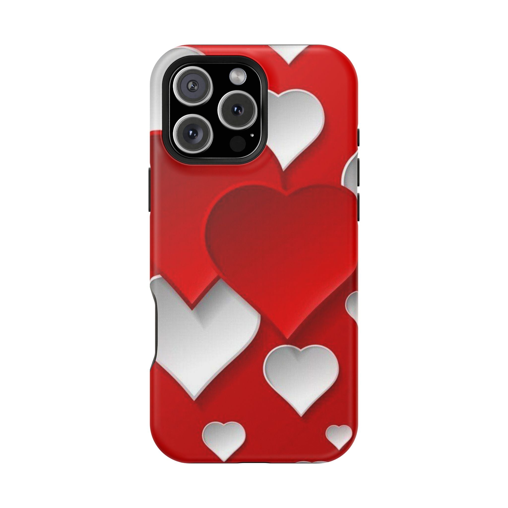 Shuffled Heart Pattern Magnetic Impact Phone Case Fits iPhone 13-17— Pink & Red Valentine's Protective Cover