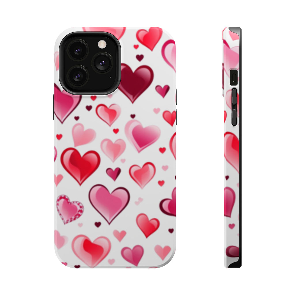 Heart Pattern Magnetic Impact Phone Case Fits iPhone 13-17— Pink & Red Valentine's Protective Cover