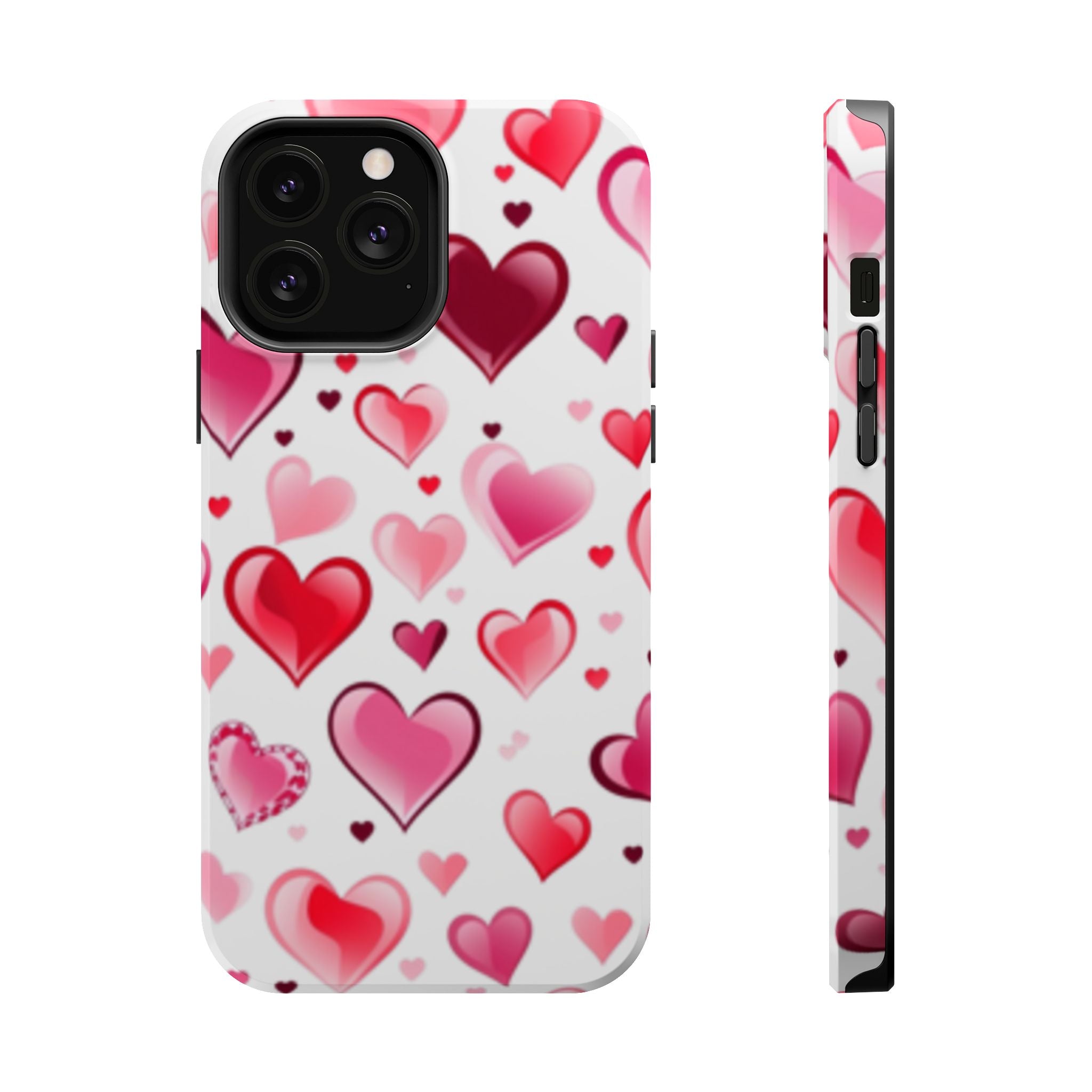 Heart Pattern Magnetic Impact Phone Case Fits iPhone 13-17— Pink & Red Valentine's Protective Cover