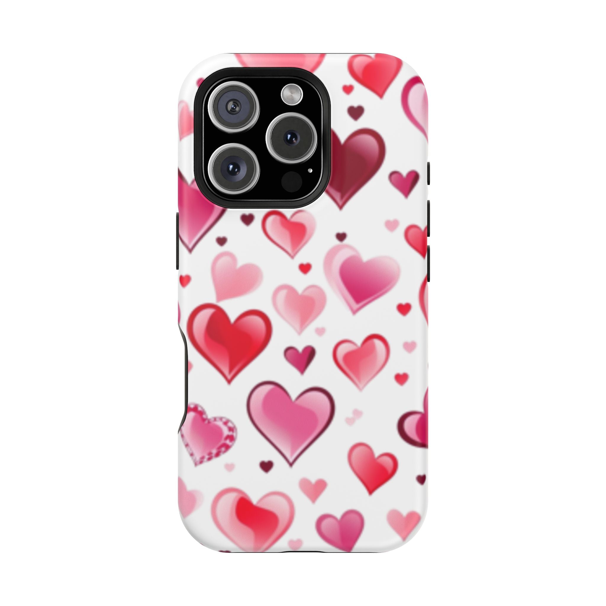Heart Pattern Magnetic Impact Phone Case Fits iPhone 13-17— Pink & Red Valentine's Protective Cover