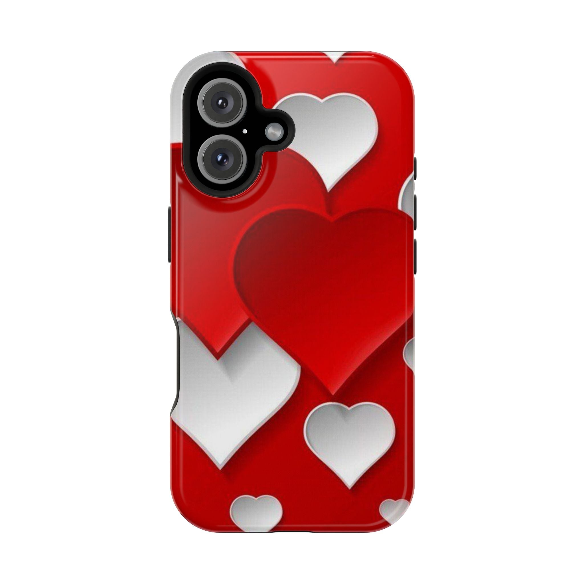 Shuffled Heart Pattern Magnetic Impact Phone Case Fits iPhone 13-17— Pink & Red Valentine's Protective Cover