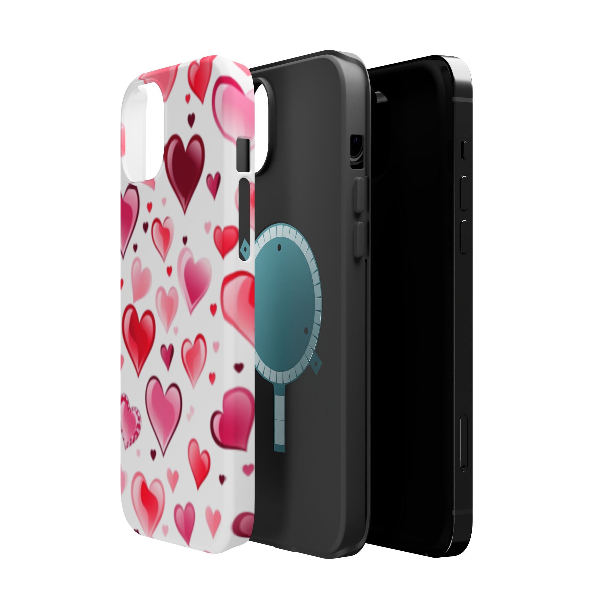 Heart Pattern Magnetic Impact Phone Case Fits iPhone 13-17— Pink & Red Valentine's Protective Cover