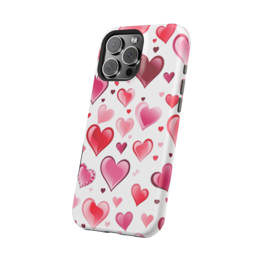 Heart Pattern Magnetic Impact Phone Case Fits iPhone 13-17— Pink & Red Valentine's Protective Cover