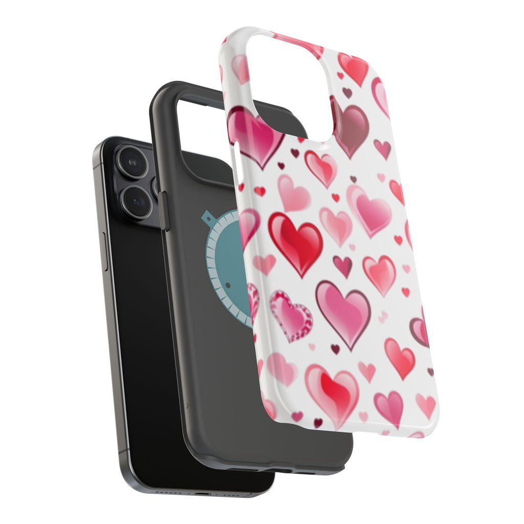 Heart Pattern Magnetic Impact Phone Case Fits iPhone 13-17— Pink & Red Valentine's Protective Cover