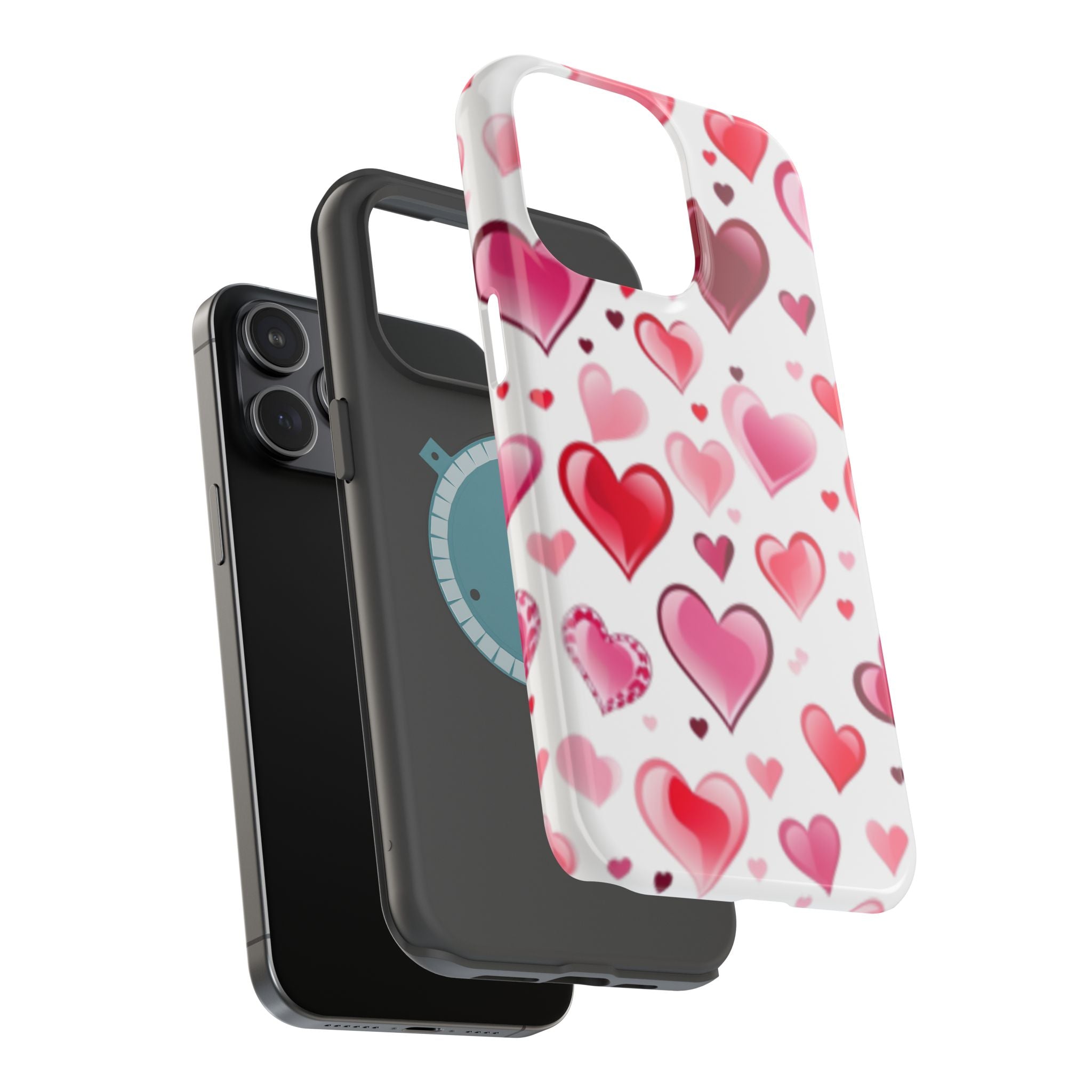 Heart Pattern Magnetic Impact Phone Case Fits iPhone 13-17— Pink & Red Valentine's Protective Cover