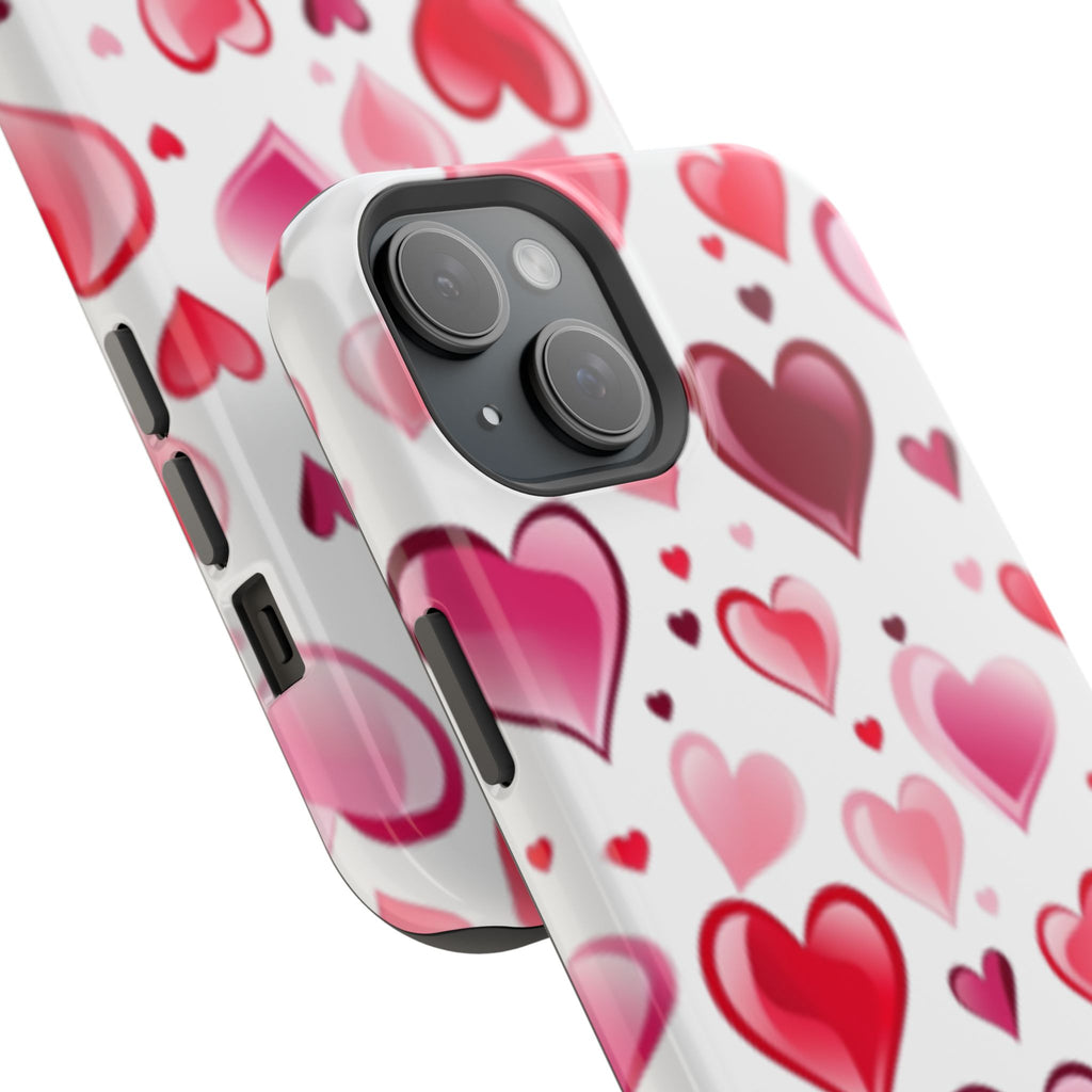 Heart Pattern Magnetic Impact Phone Case Fits iPhone 13-17— Pink & Red Valentine's Protective Cover