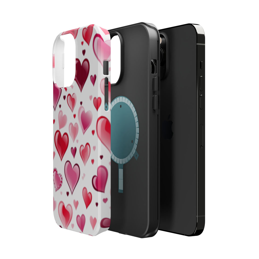 Heart Pattern Magnetic Impact Phone Case Fits iPhone 13-17— Pink & Red Valentine's Protective Cover