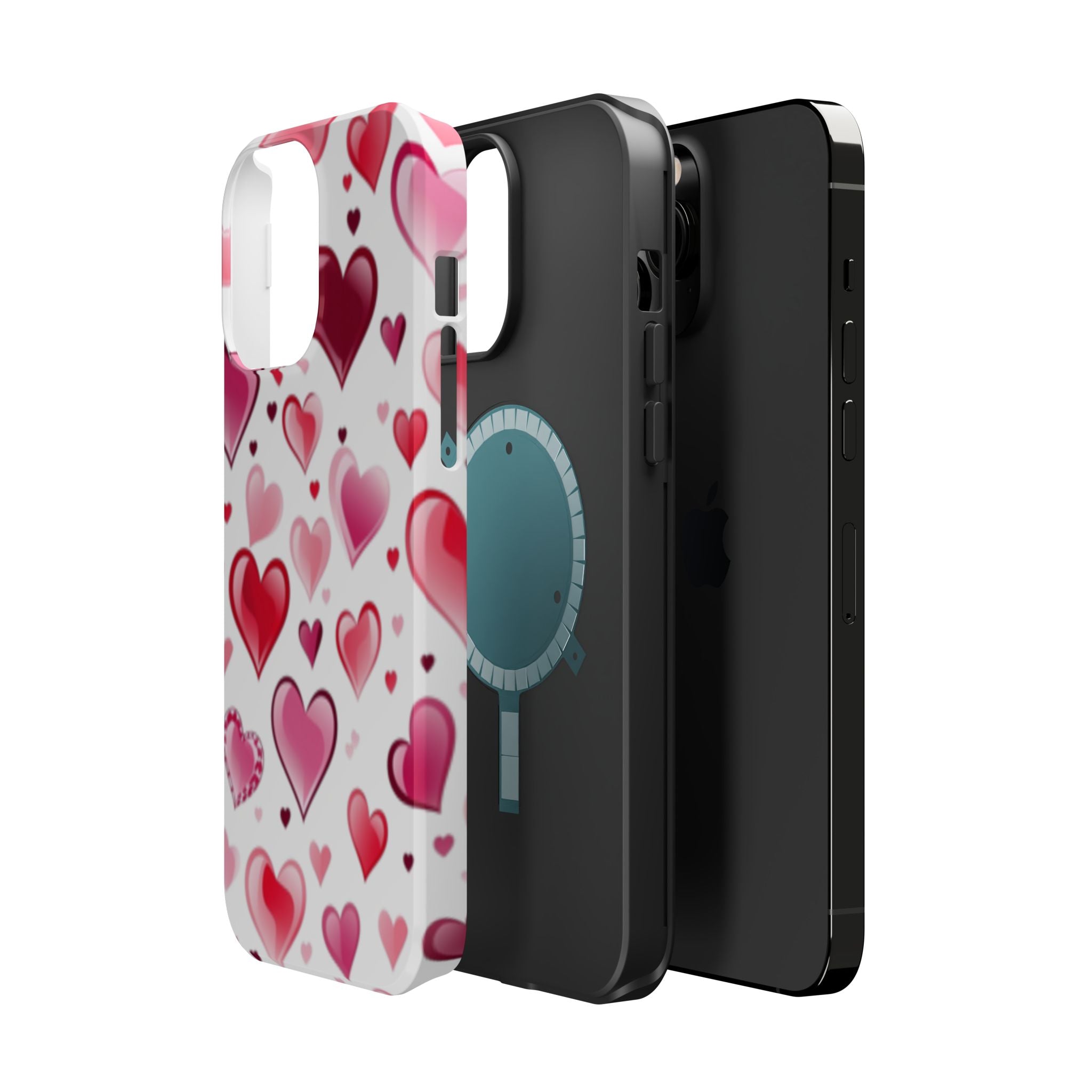 Heart Pattern Magnetic Impact Phone Case Fits iPhone 13-17— Pink & Red Valentine's Protective Cover