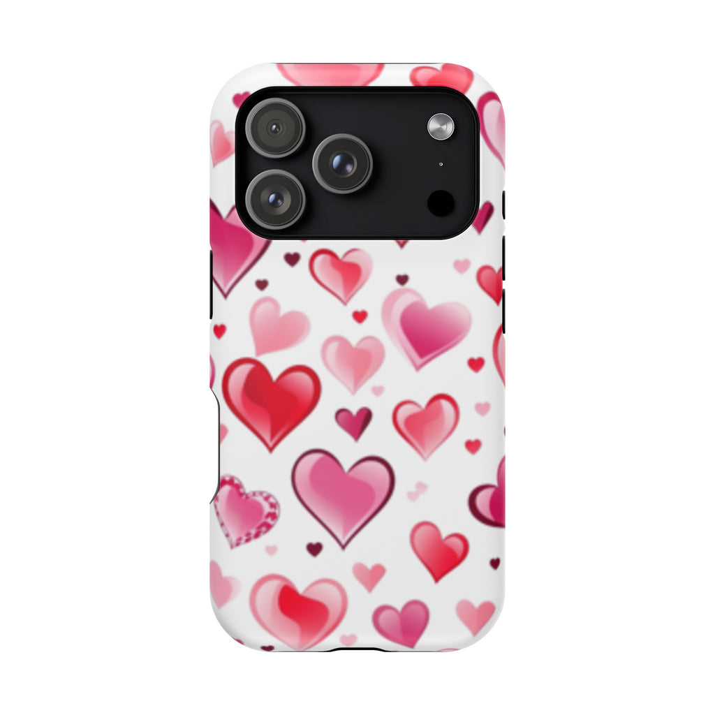 Heart Pattern Magnetic Impact Phone Case Fits iPhone 13-17— Pink & Red Valentine's Protective Cover