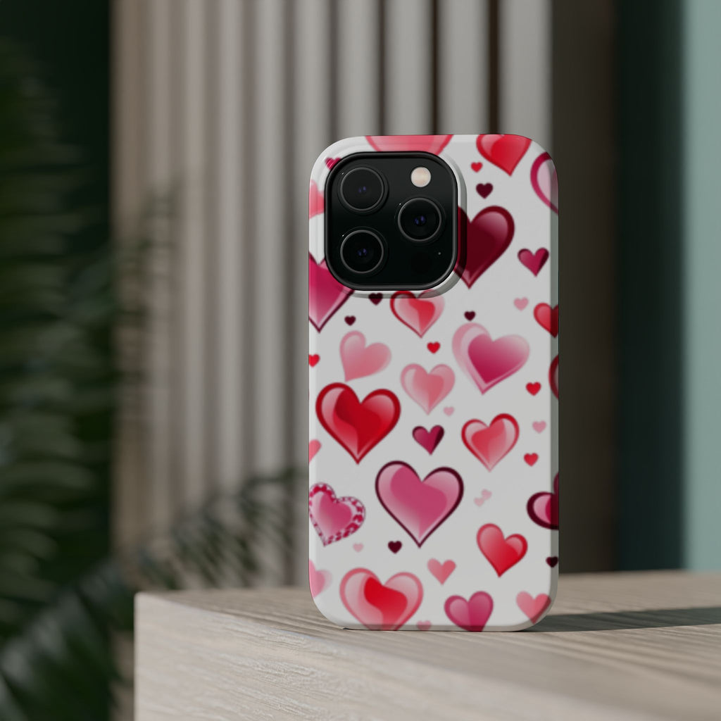 Heart Pattern Magnetic Impact Phone Case Fits iPhone 13-17— Pink & Red Valentine's Protective Cover