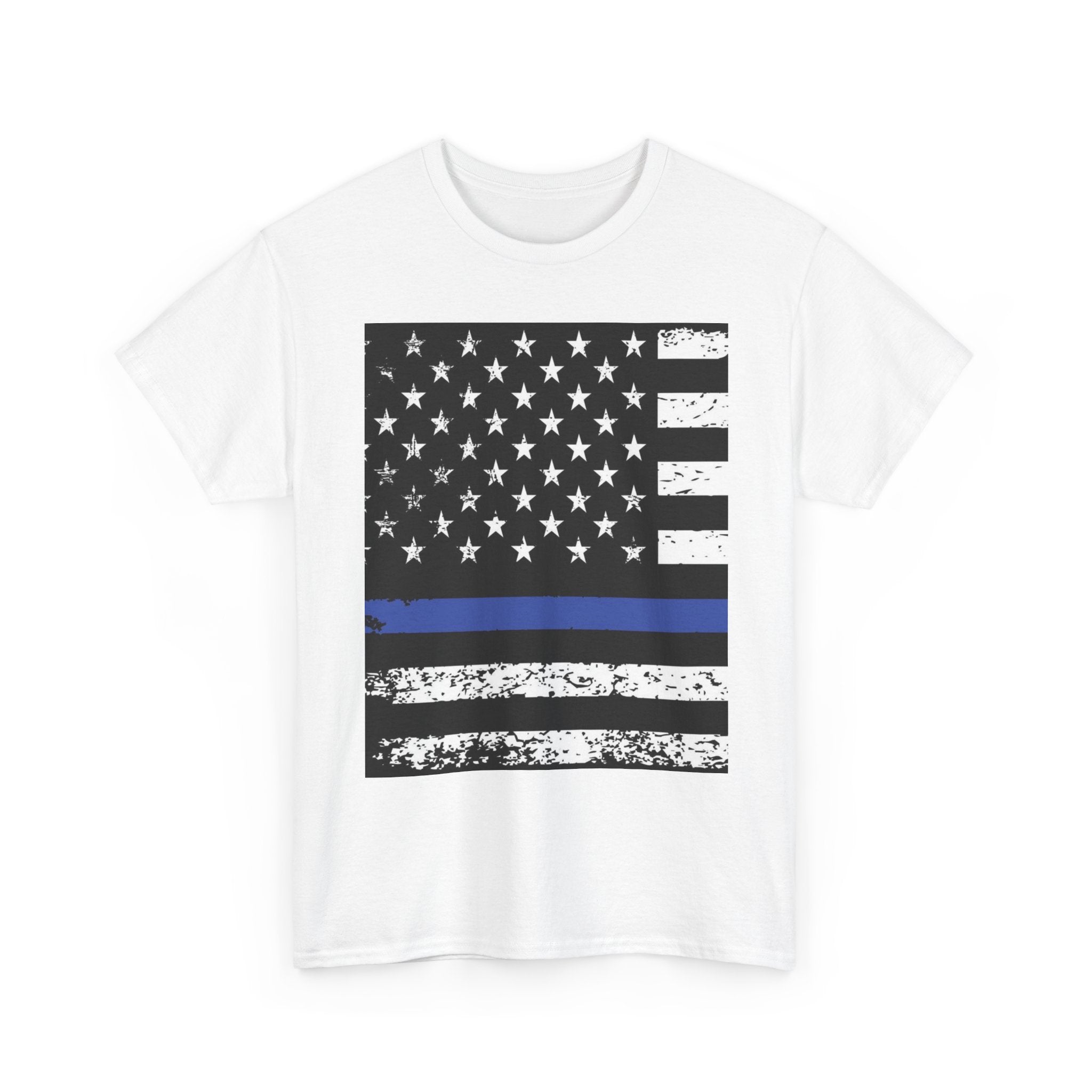 Thin Blue Line Flag T-Shirt — Police Support American Flag Tee Front & Back Imprint