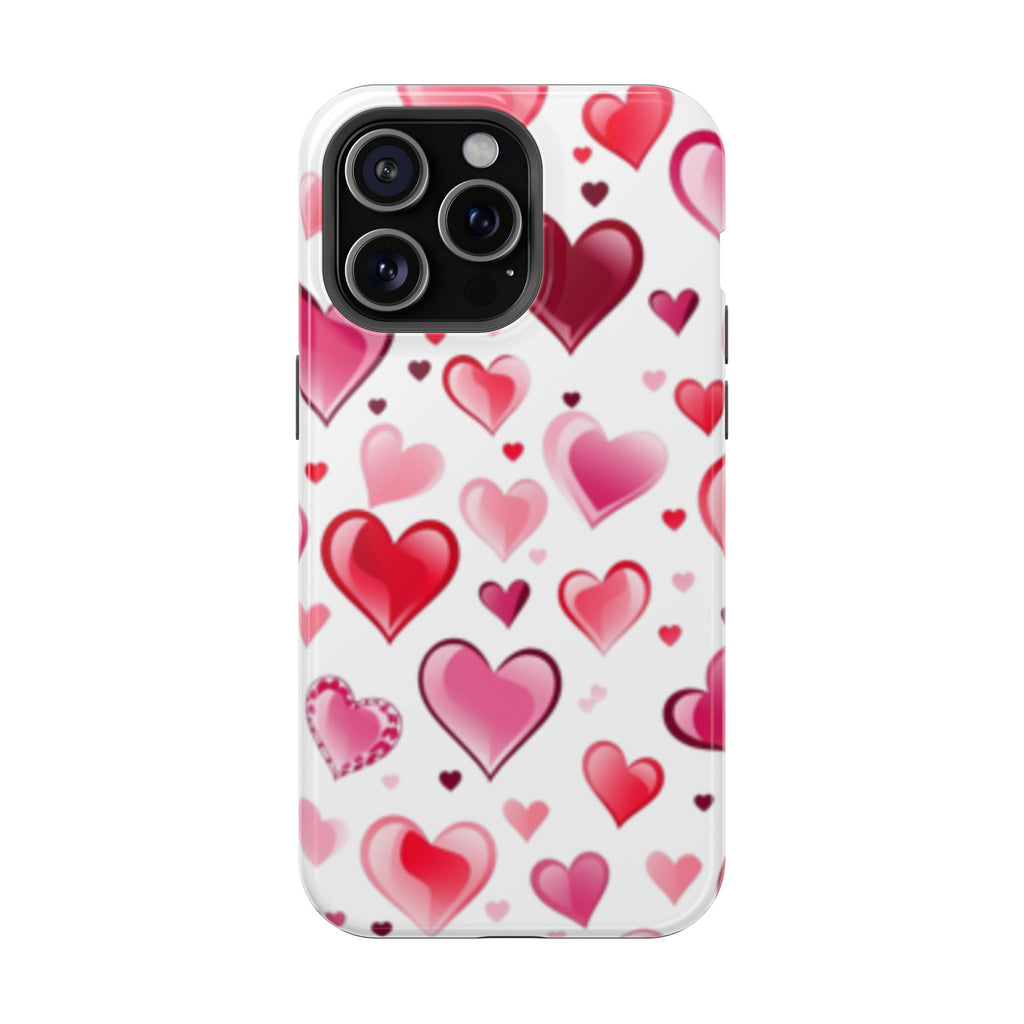 Heart Pattern Magnetic Impact Phone Case Fits iPhone 13-17— Pink & Red Valentine's Protective Cover