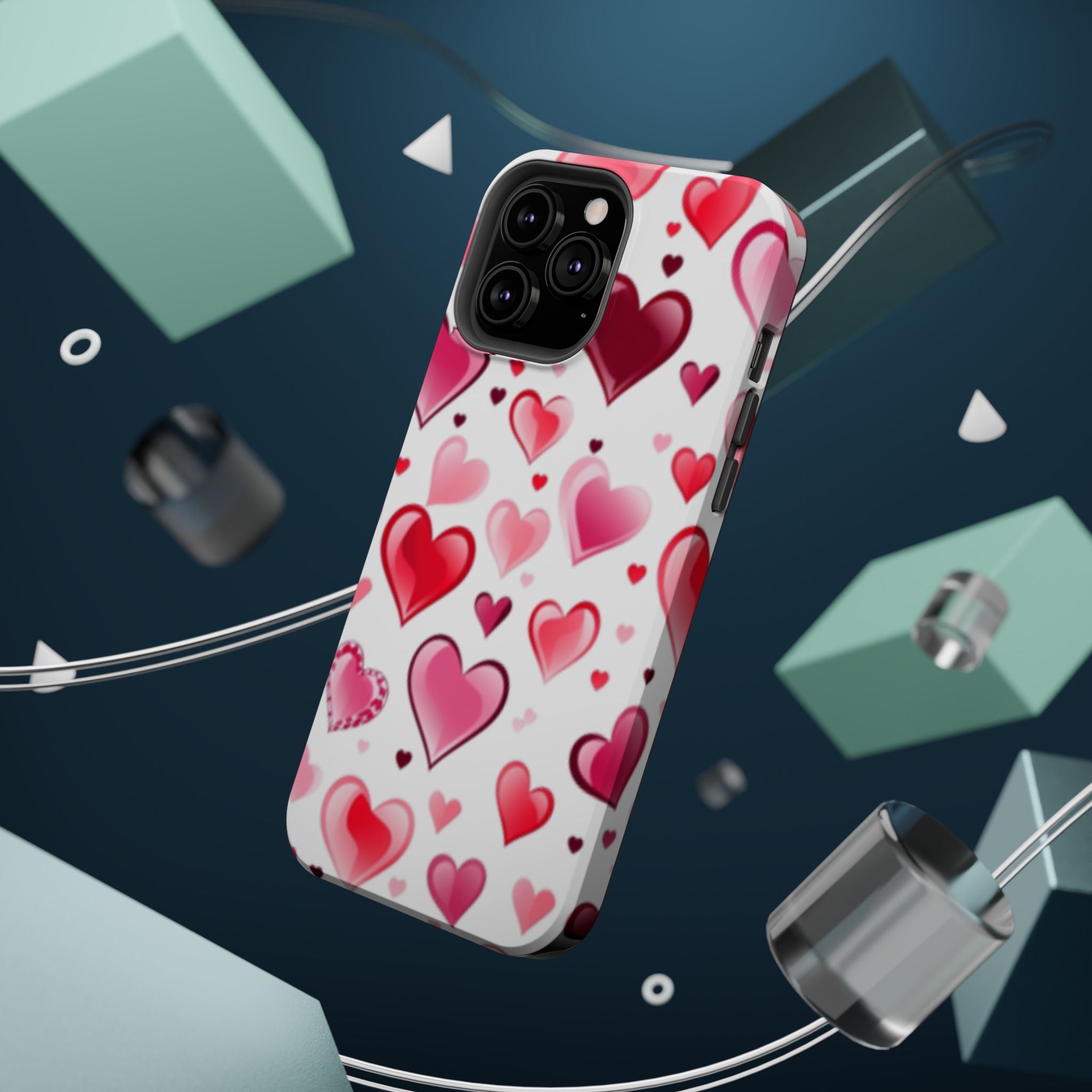Heart Pattern Magnetic Impact Phone Case Fits iPhone 13-17— Pink & Red Valentine's Protective Cover