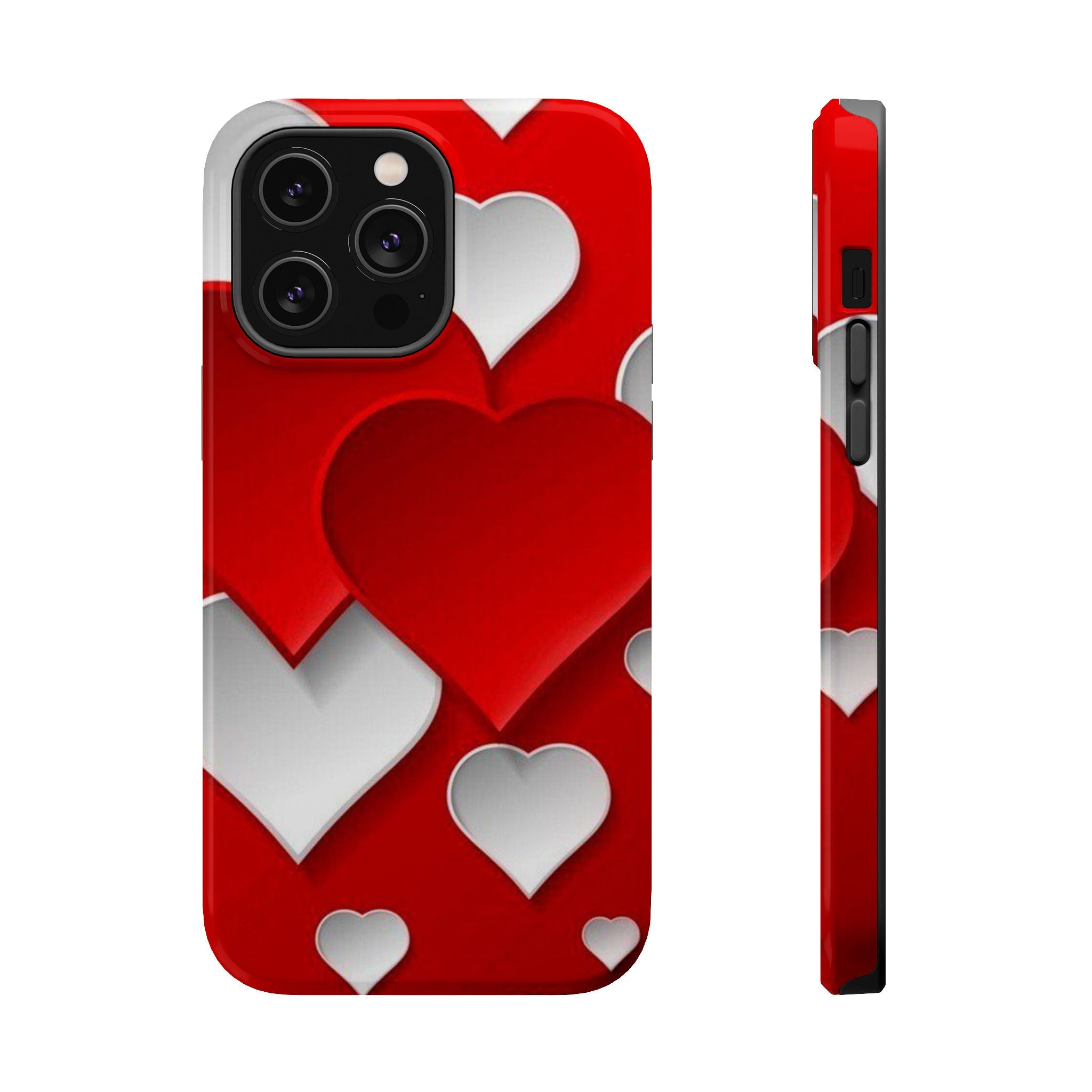 Shuffled Heart Pattern Magnetic Impact Phone Case Fits iPhone 13-17— Pink & Red Valentine's Protective Cover