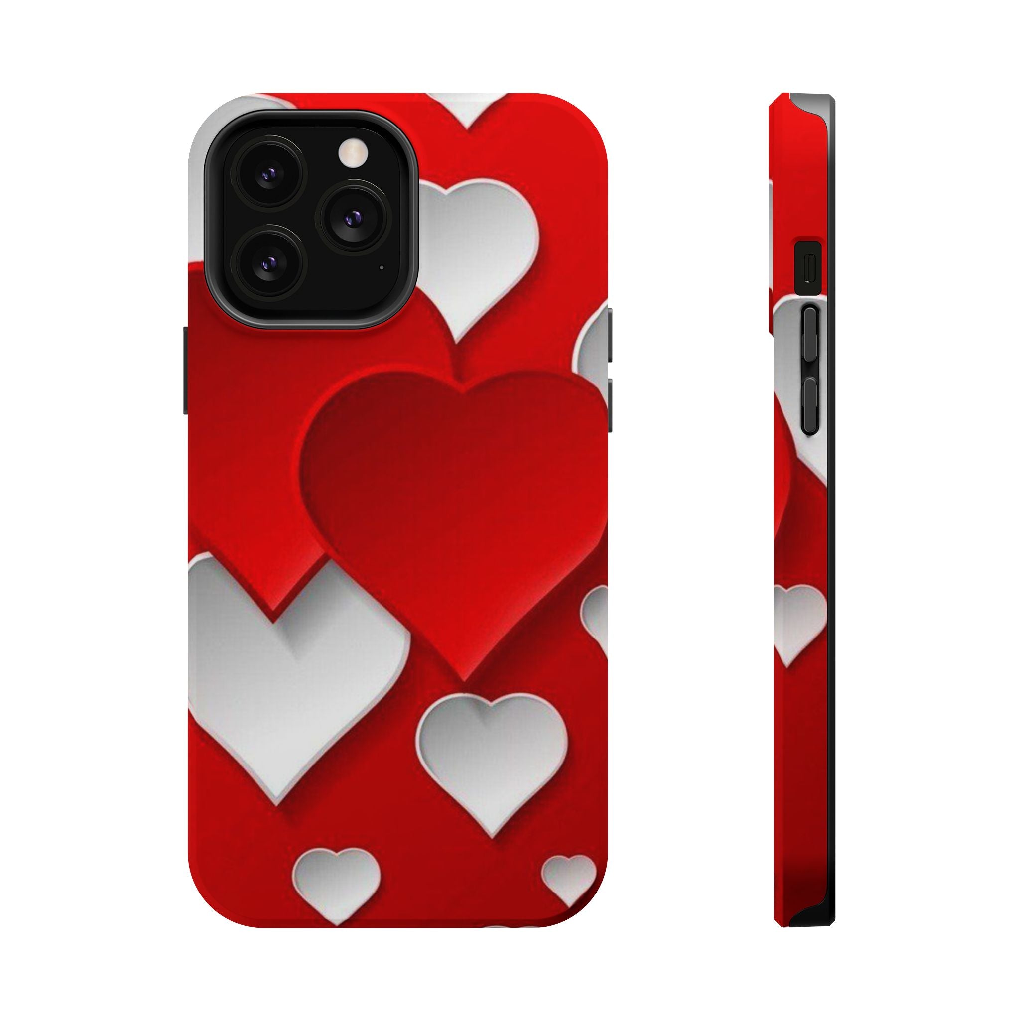 Shuffled Heart Pattern Magnetic Impact Phone Case Fits iPhone 13-17— Pink & Red Valentine's Protective Cover