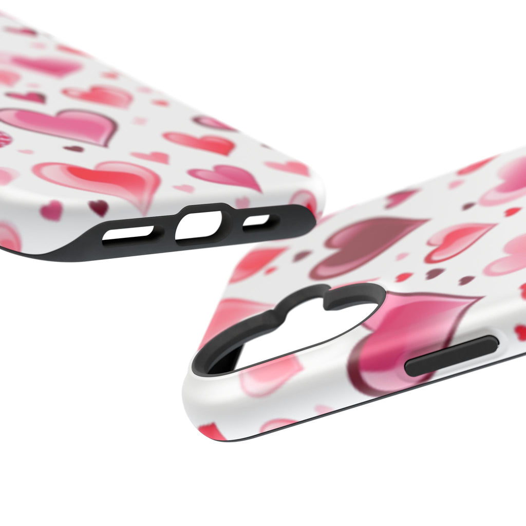 Heart Pattern Magnetic Impact Phone Case Fits iPhone 13-17— Pink & Red Valentine's Protective Cover
