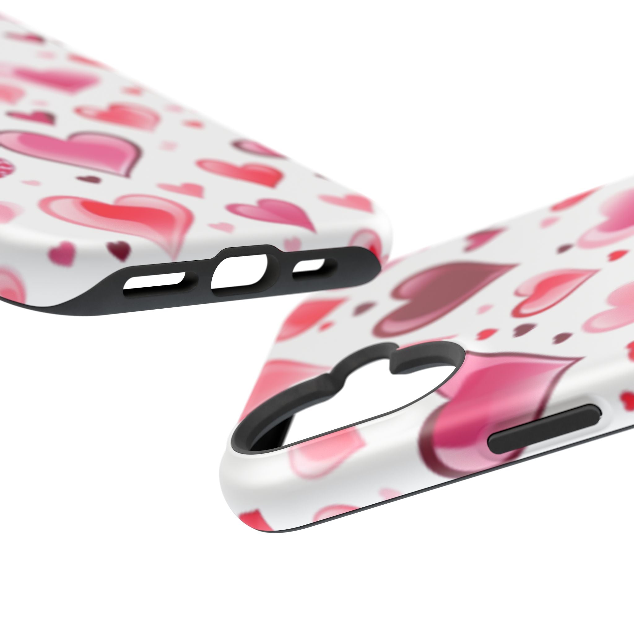 Heart Pattern Magnetic Impact Phone Case Fits iPhone 13-17— Pink & Red Valentine's Protective Cover