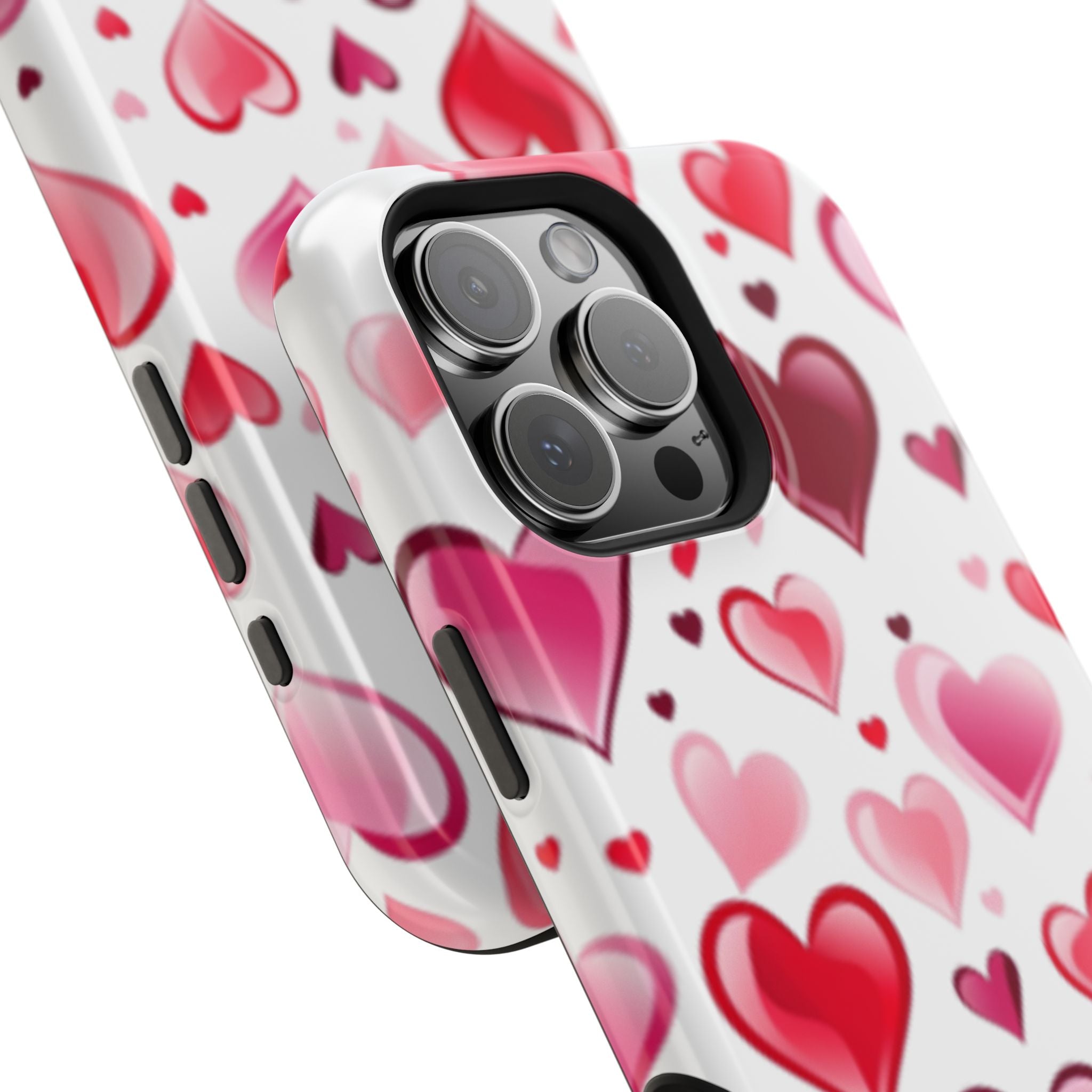 Heart Pattern Magnetic Impact Phone Case Fits iPhone 13-17— Pink & Red Valentine's Protective Cover