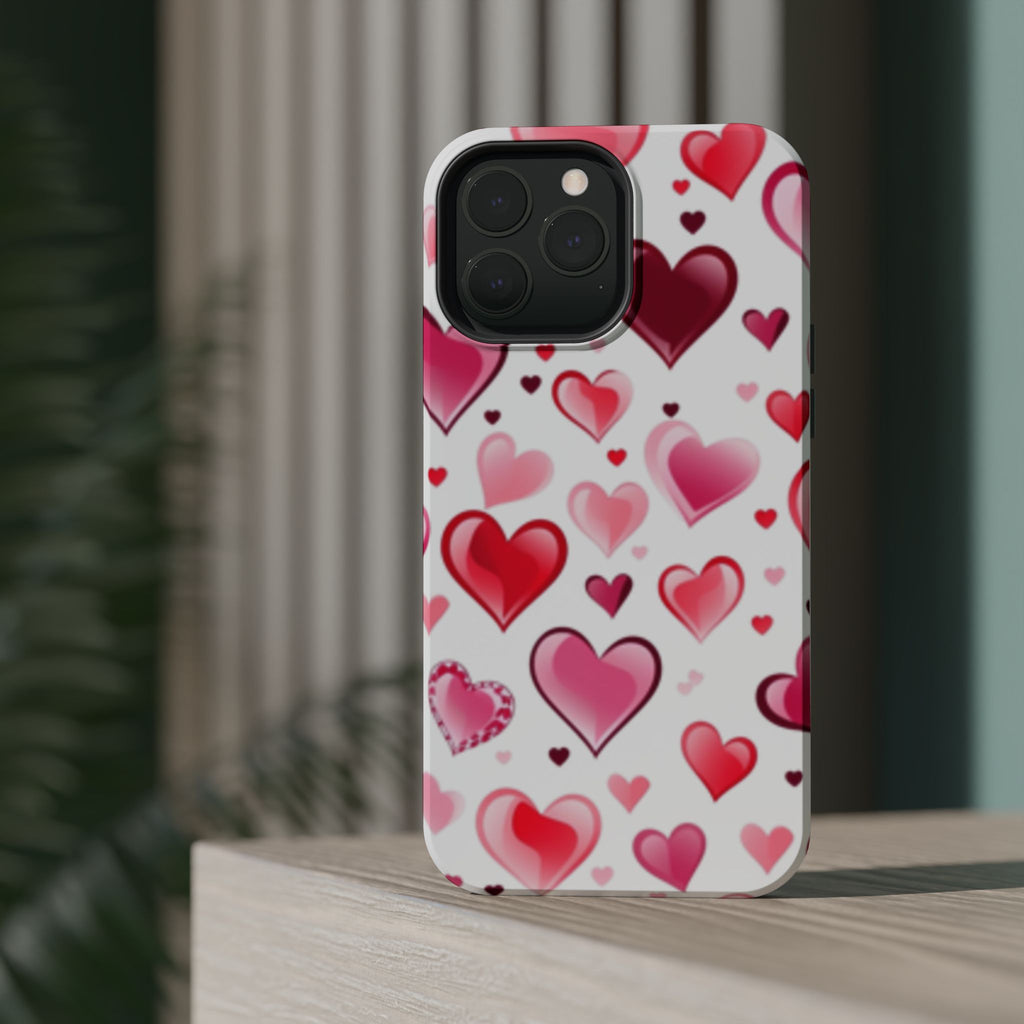 Heart Pattern Magnetic Impact Phone Case Fits iPhone 13-17— Pink & Red Valentine's Protective Cover