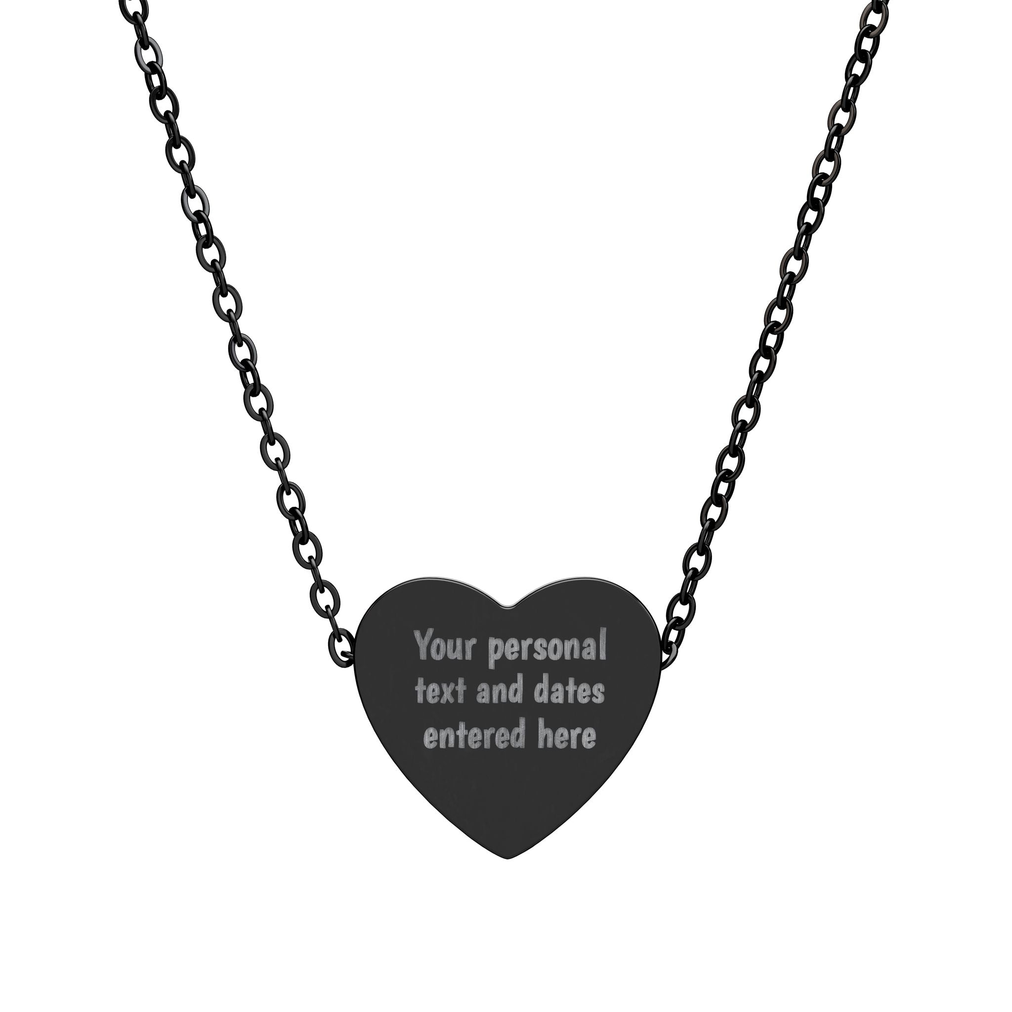 Personalized Engraved Heart Necklace -Silver, Gold or Black- Custom Laser Engraved Pendant for that Special Someone