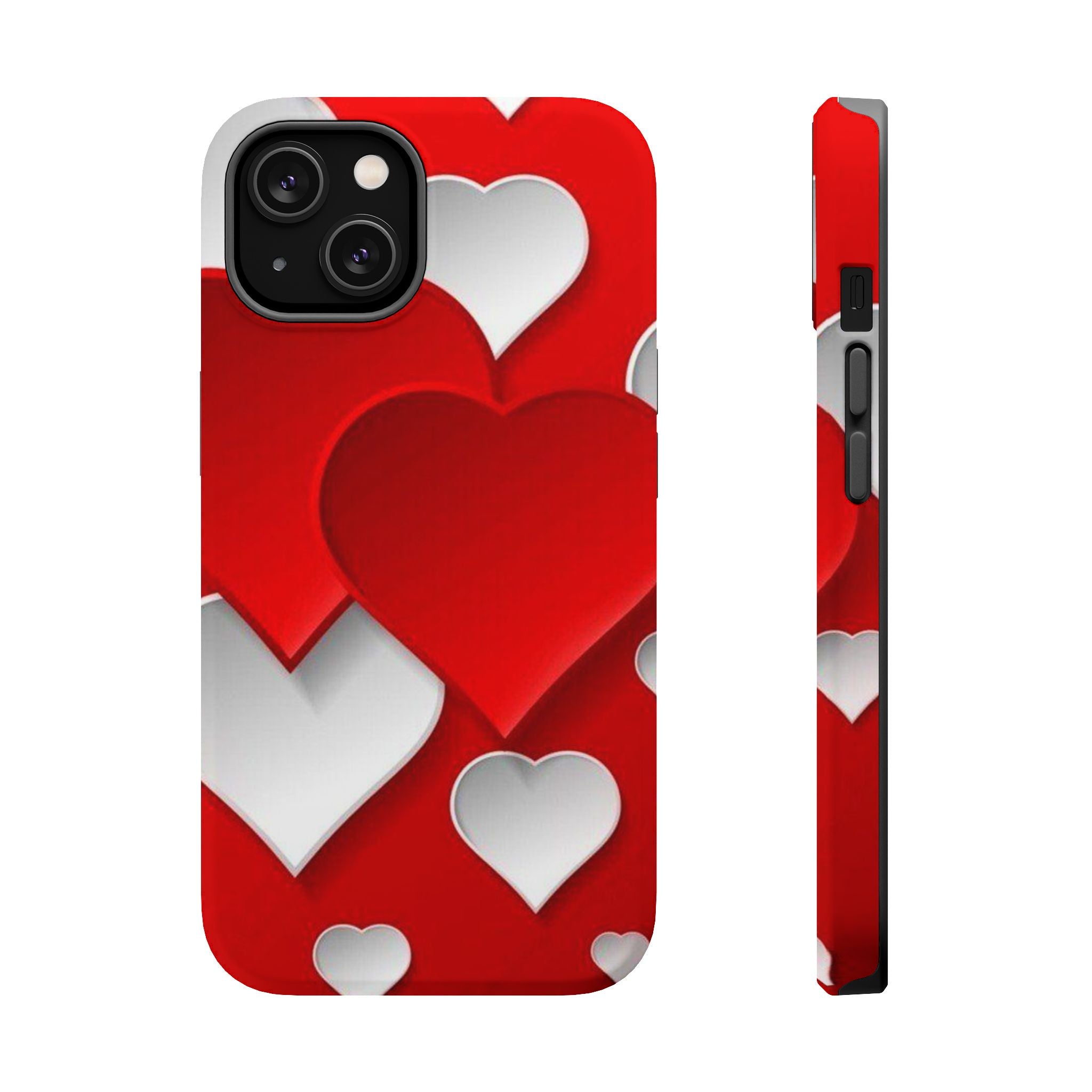 Shuffled Heart Pattern Magnetic Impact Phone Case Fits iPhone 13-17— Pink & Red Valentine's Protective Cover