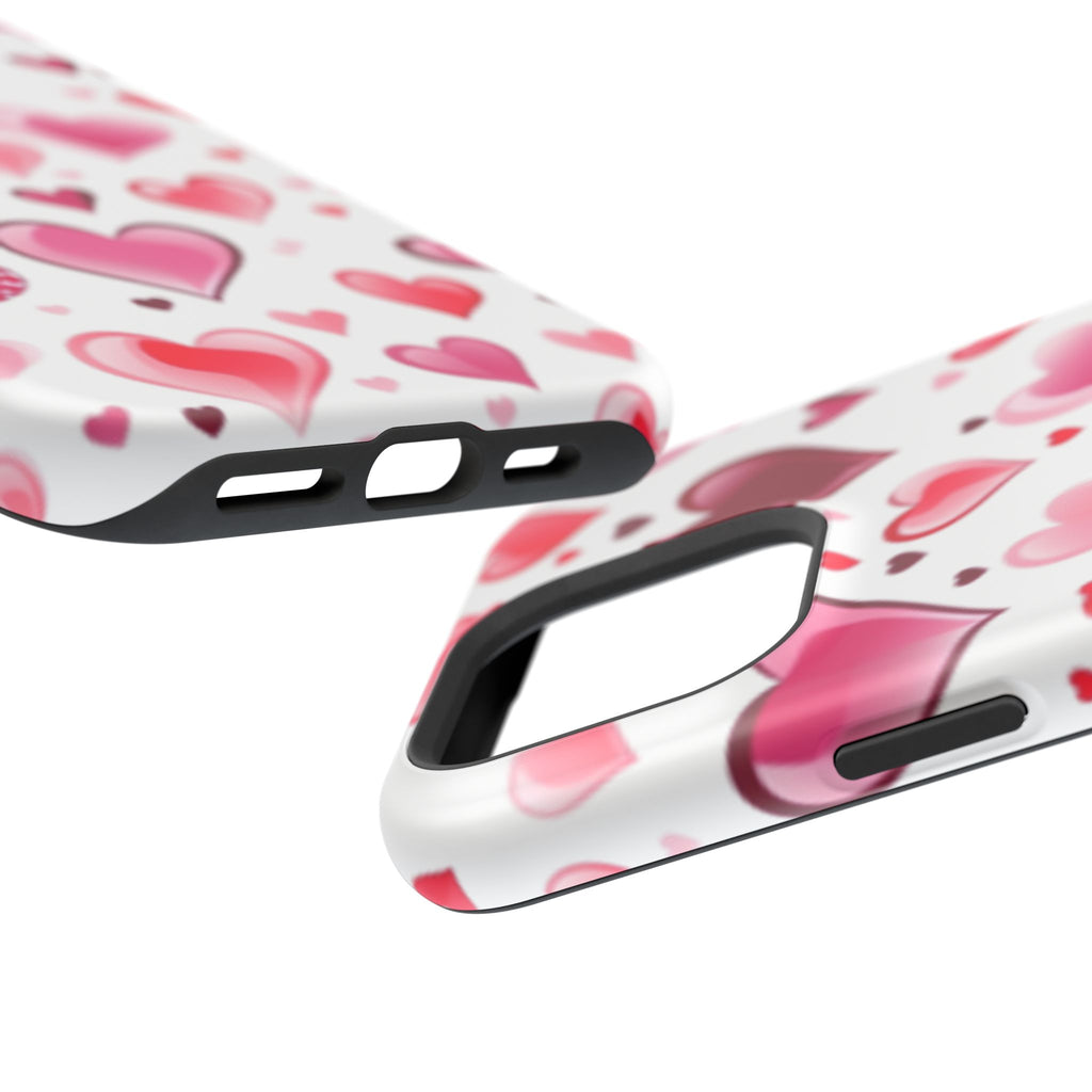 Heart Pattern Magnetic Impact Phone Case Fits iPhone 13-17— Pink & Red Valentine's Protective Cover