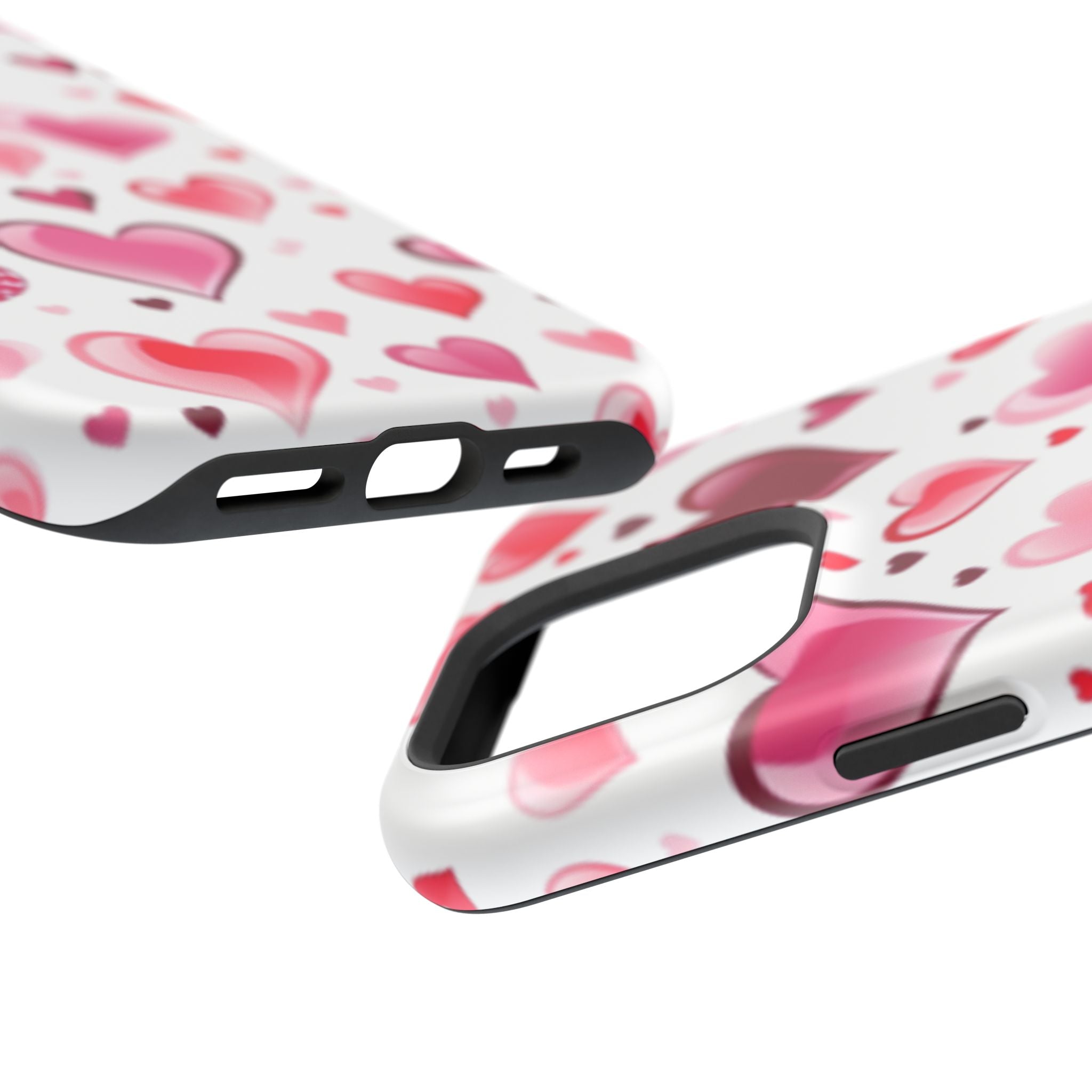 Heart Pattern Magnetic Impact Phone Case Fits iPhone 13-17— Pink & Red Valentine's Protective Cover