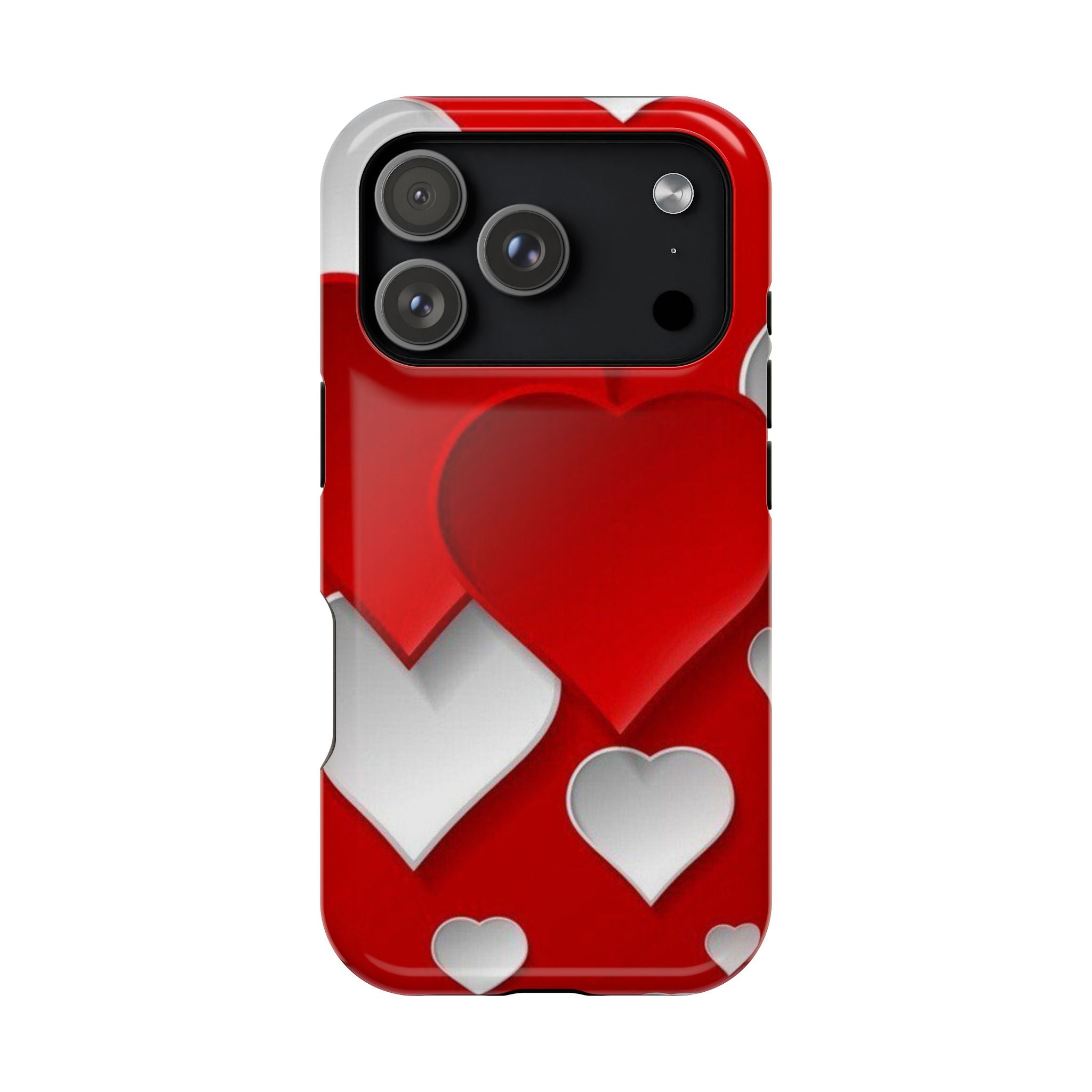 Shuffled Heart Pattern Magnetic Impact Phone Case Fits iPhone 13-17— Pink & Red Valentine's Protective Cover