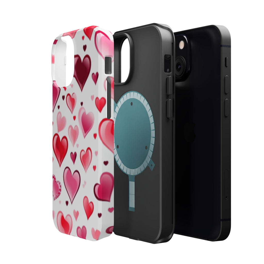 Heart Pattern Magnetic Impact Phone Case Fits iPhone 13-17— Pink & Red Valentine's Protective Cover