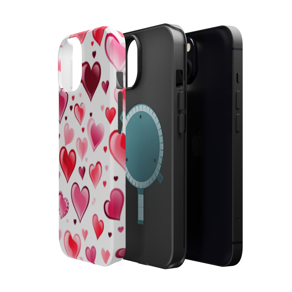Heart Pattern Magnetic Impact Phone Case Fits iPhone 13-17— Pink & Red Valentine's Protective Cover