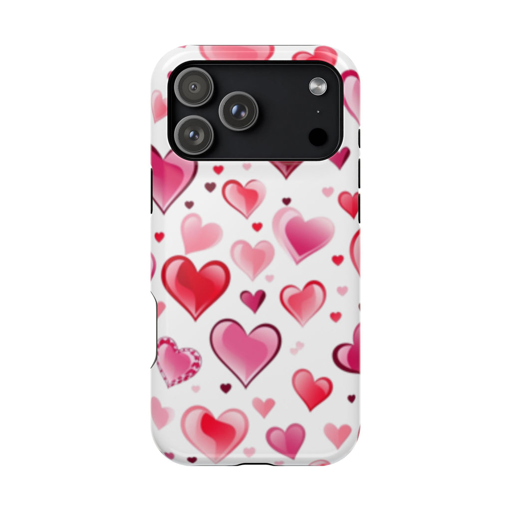 Heart Pattern Magnetic Impact Phone Case Fits iPhone 13-17— Pink & Red Valentine's Protective Cover