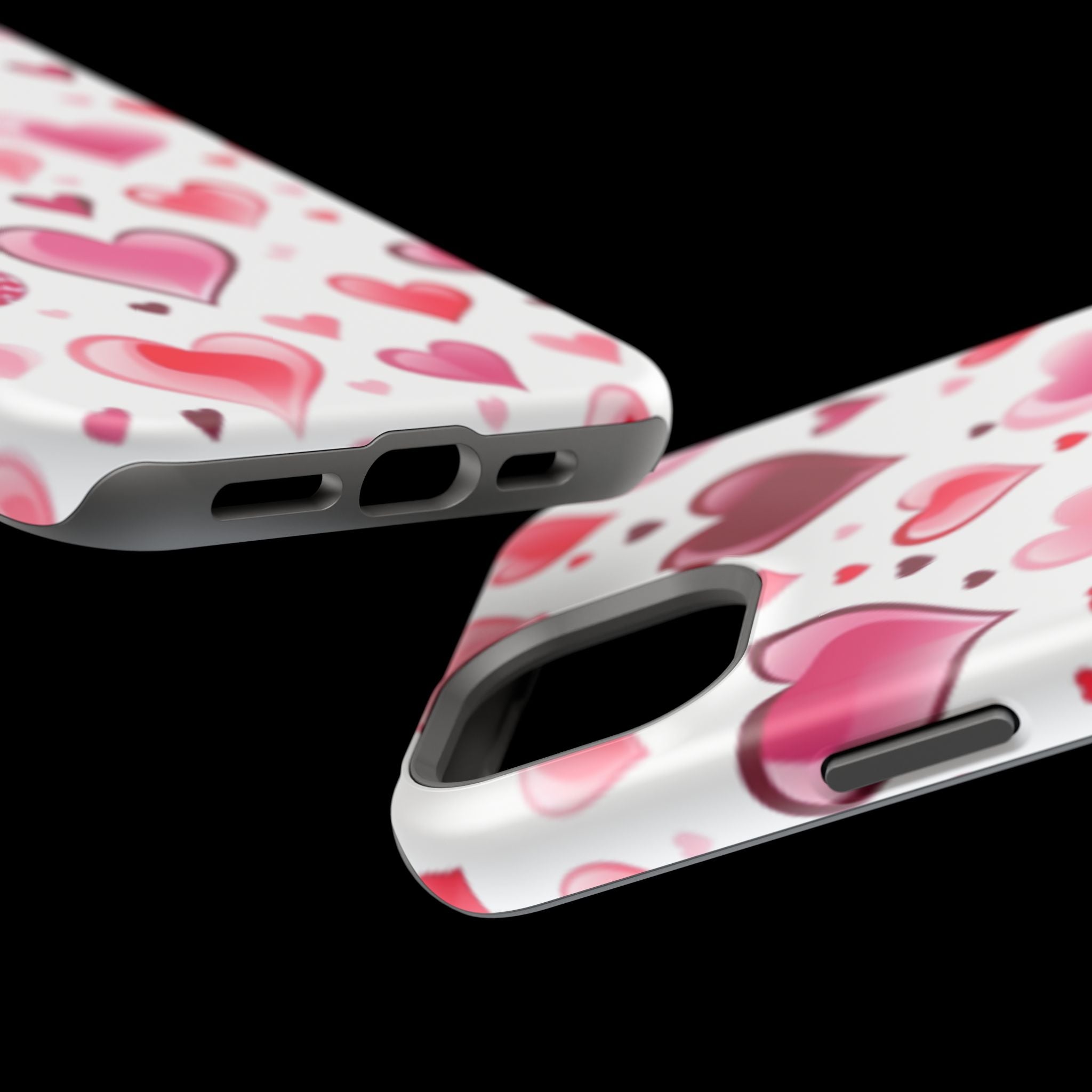 Heart Pattern Magnetic Impact Phone Case Fits iPhone 13-17— Pink & Red Valentine's Protective Cover
