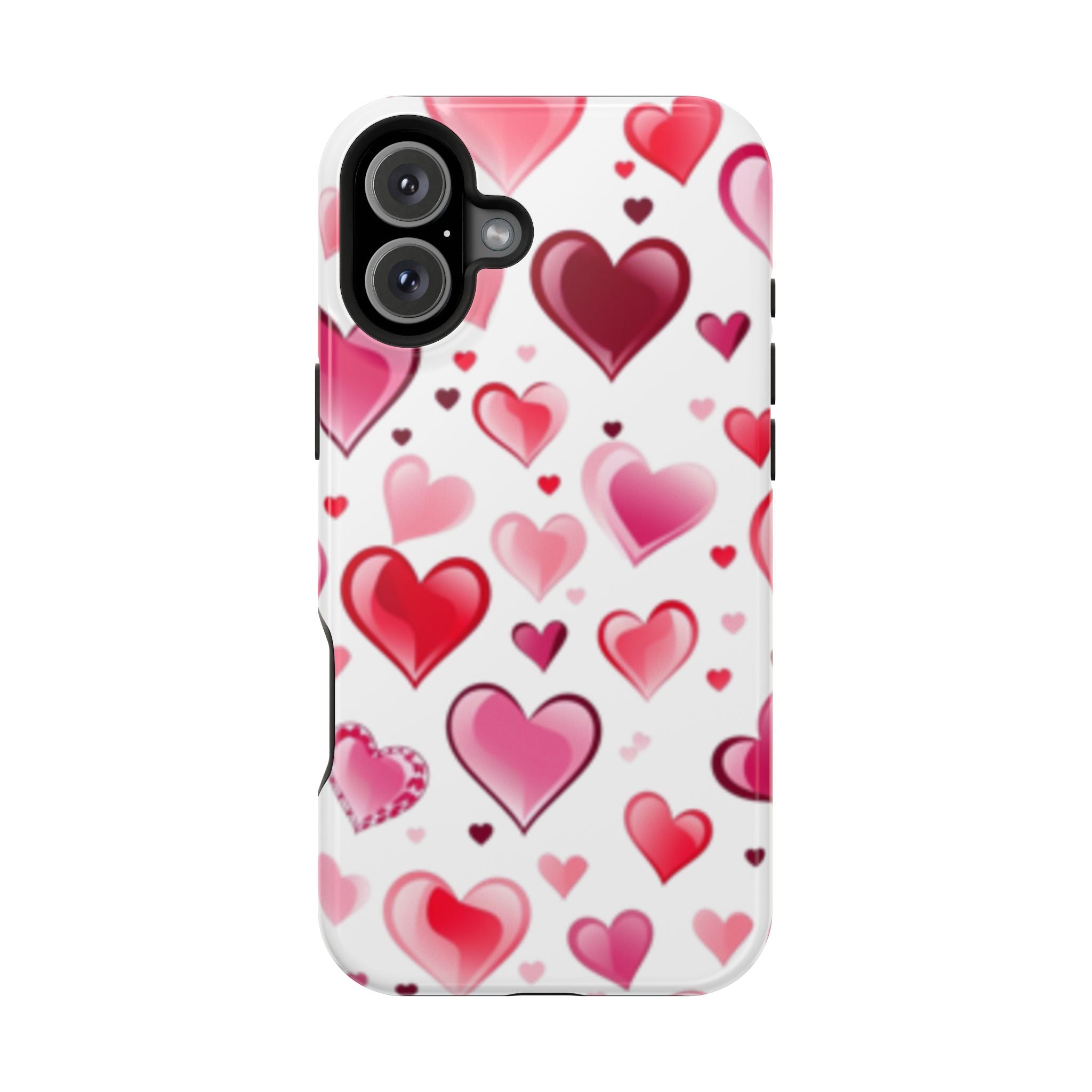 Heart Pattern Magnetic Impact Phone Case Fits iPhone 13-17— Pink & Red Valentine's Protective Cover
