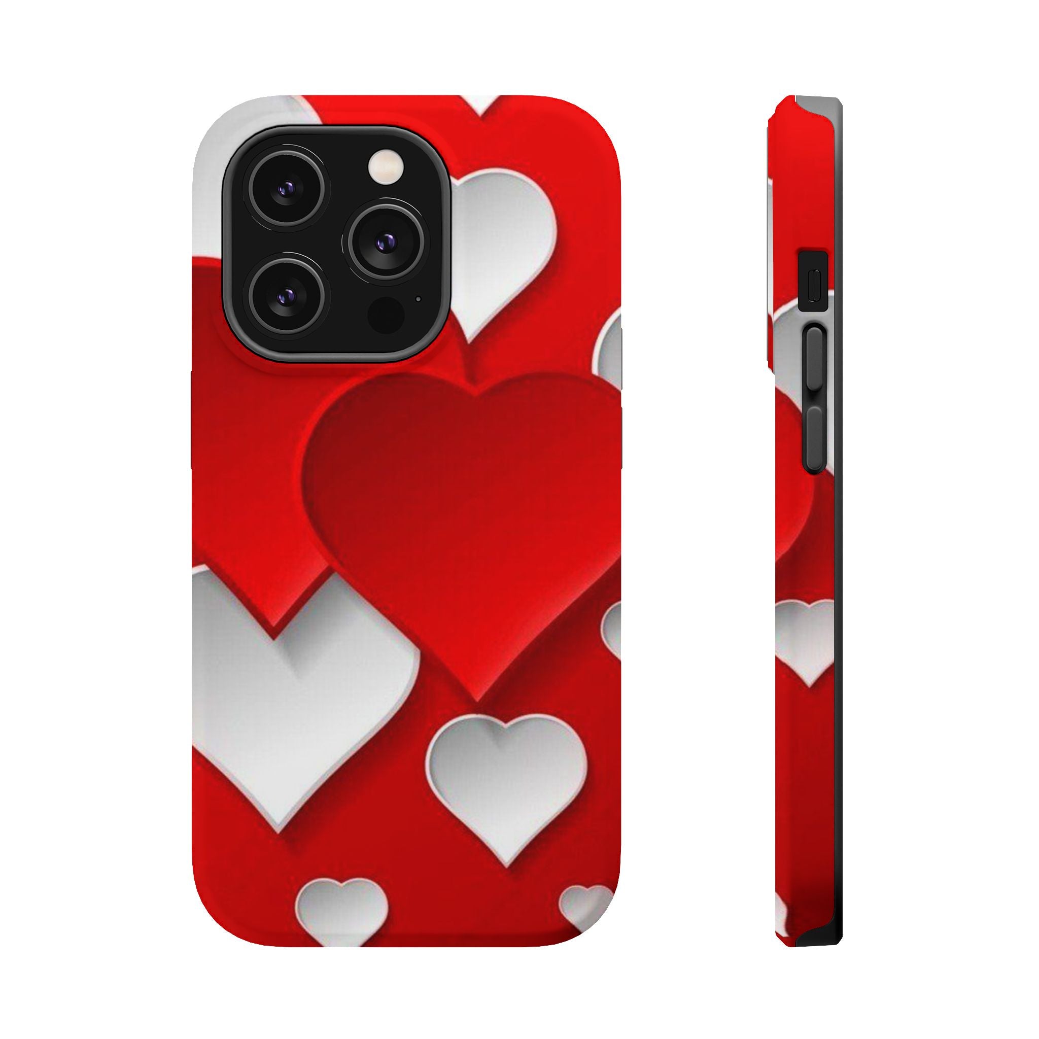 Shuffled Heart Pattern Magnetic Impact Phone Case Fits iPhone 13-17— Pink & Red Valentine's Protective Cover