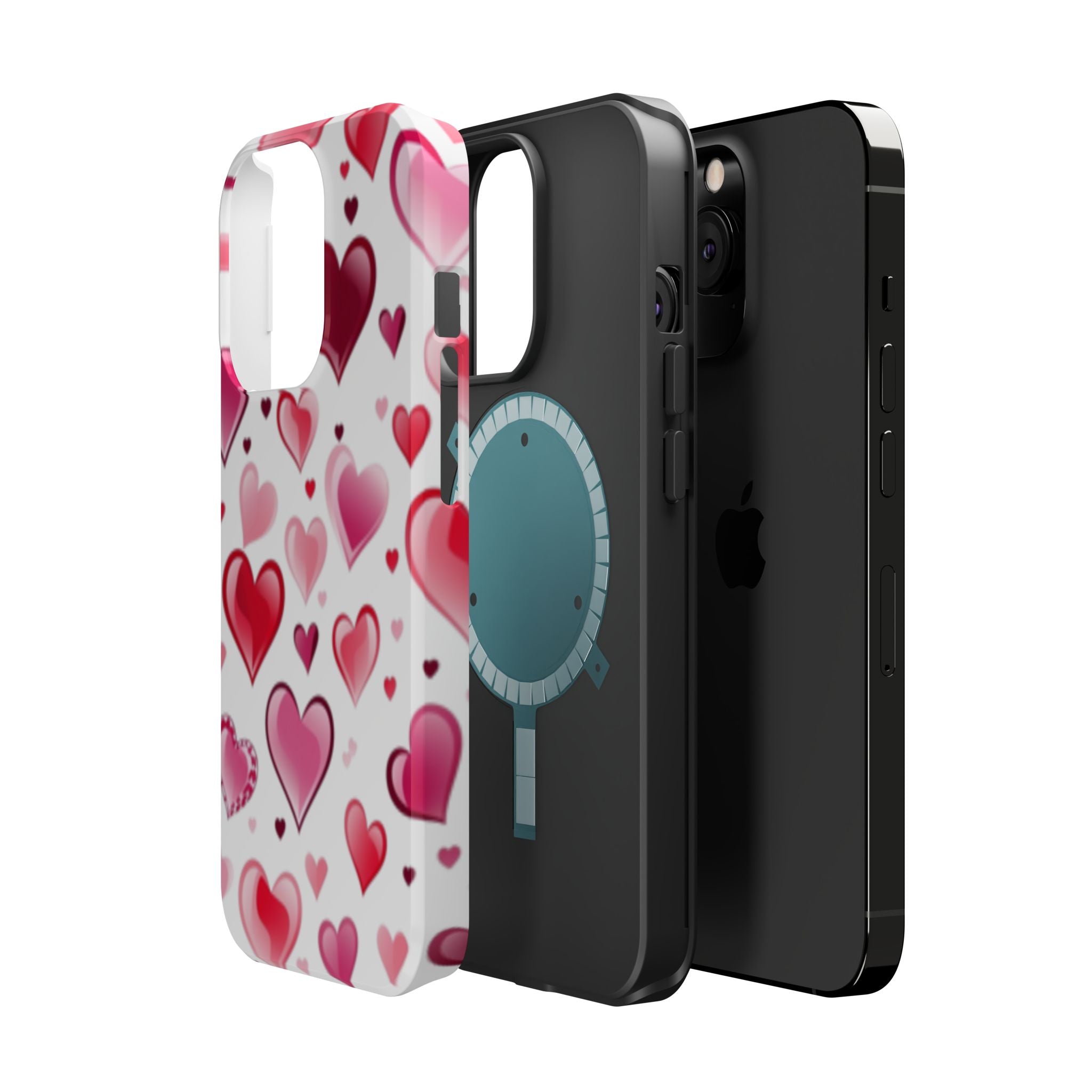 Heart Pattern Magnetic Impact Phone Case Fits iPhone 13-17— Pink & Red Valentine's Protective Cover
