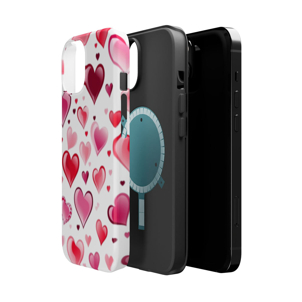 Heart Pattern Magnetic Impact Phone Case Fits iPhone 13-17— Pink & Red Valentine's Protective Cover