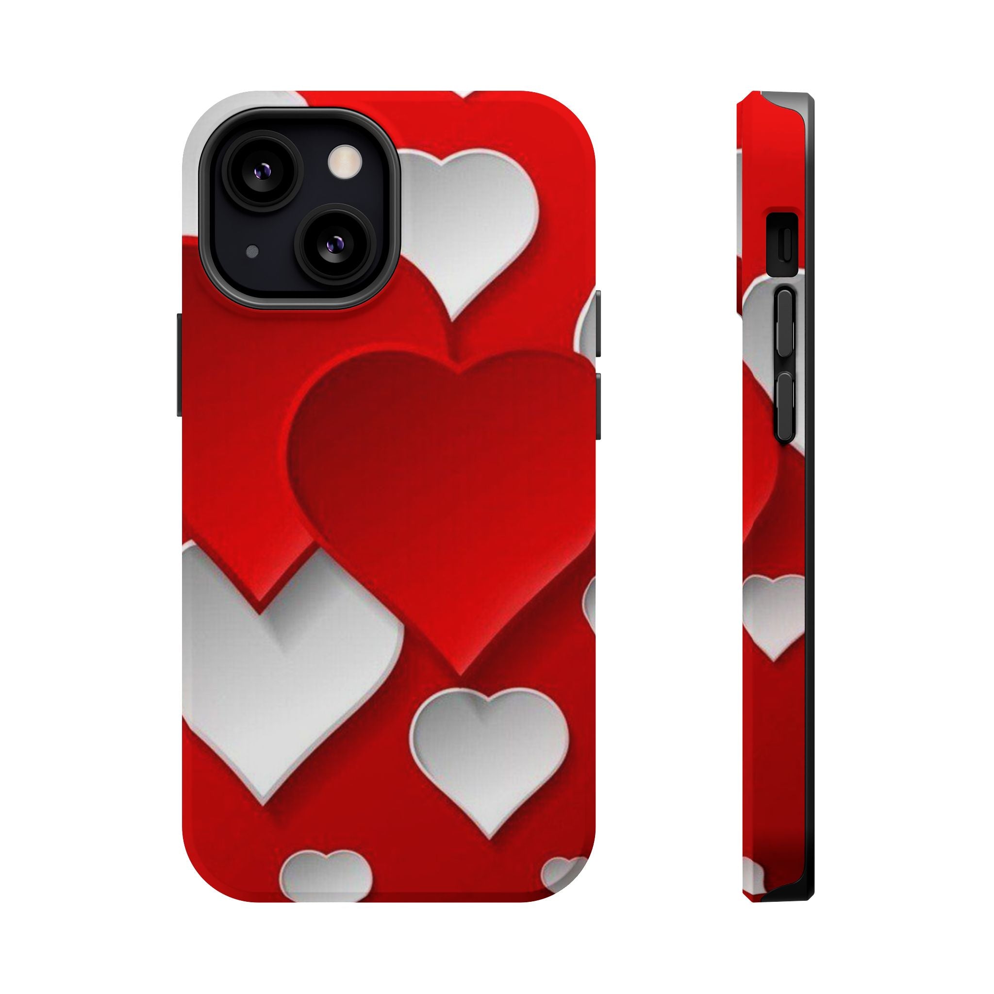 Shuffled Heart Pattern Magnetic Impact Phone Case Fits iPhone 13-17— Pink & Red Valentine's Protective Cover