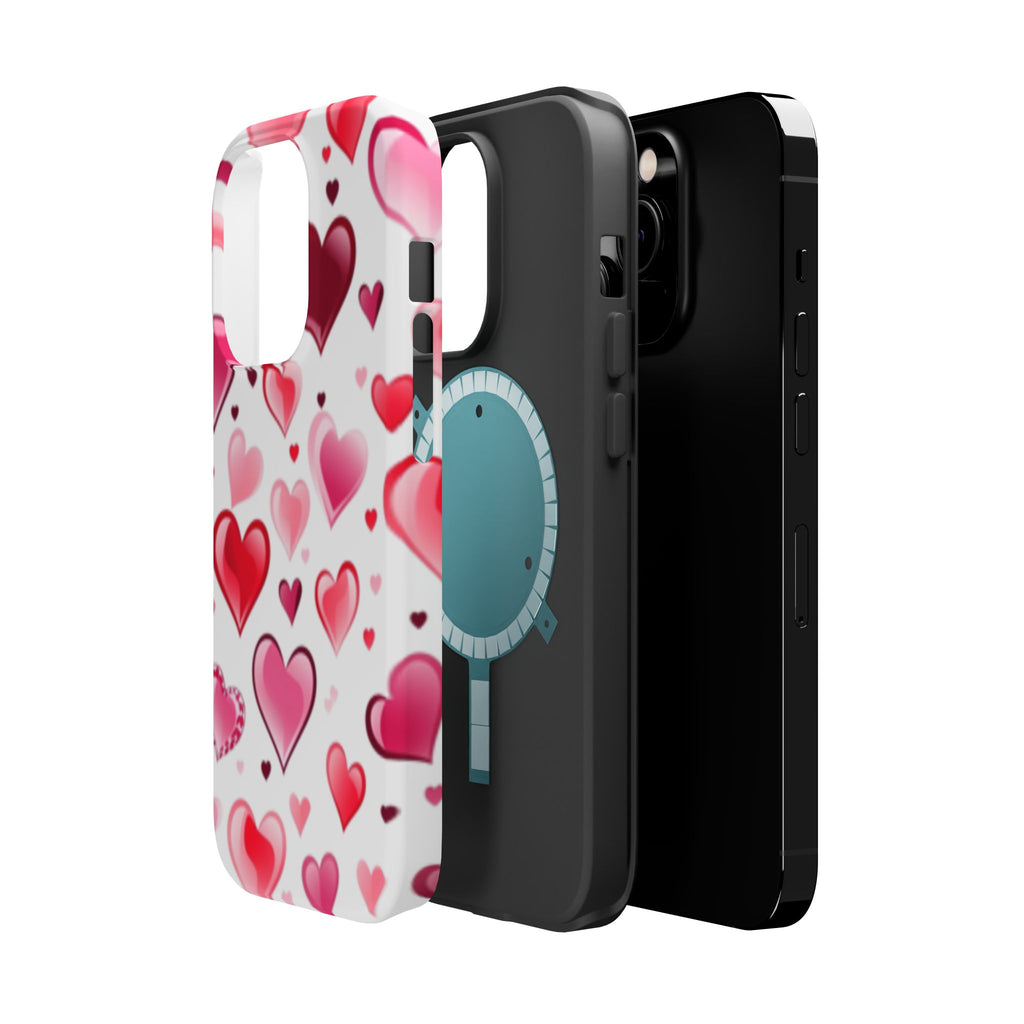 Heart Pattern Magnetic Impact Phone Case Fits iPhone 13-17— Pink & Red Valentine's Protective Cover