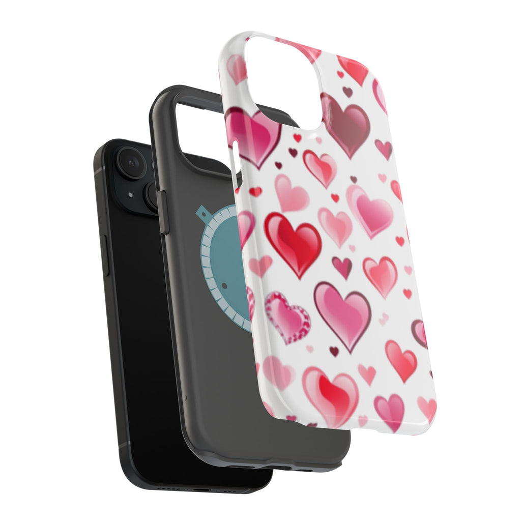 Heart Pattern Magnetic Impact Phone Case Fits iPhone 13-17— Pink & Red Valentine's Protective Cover