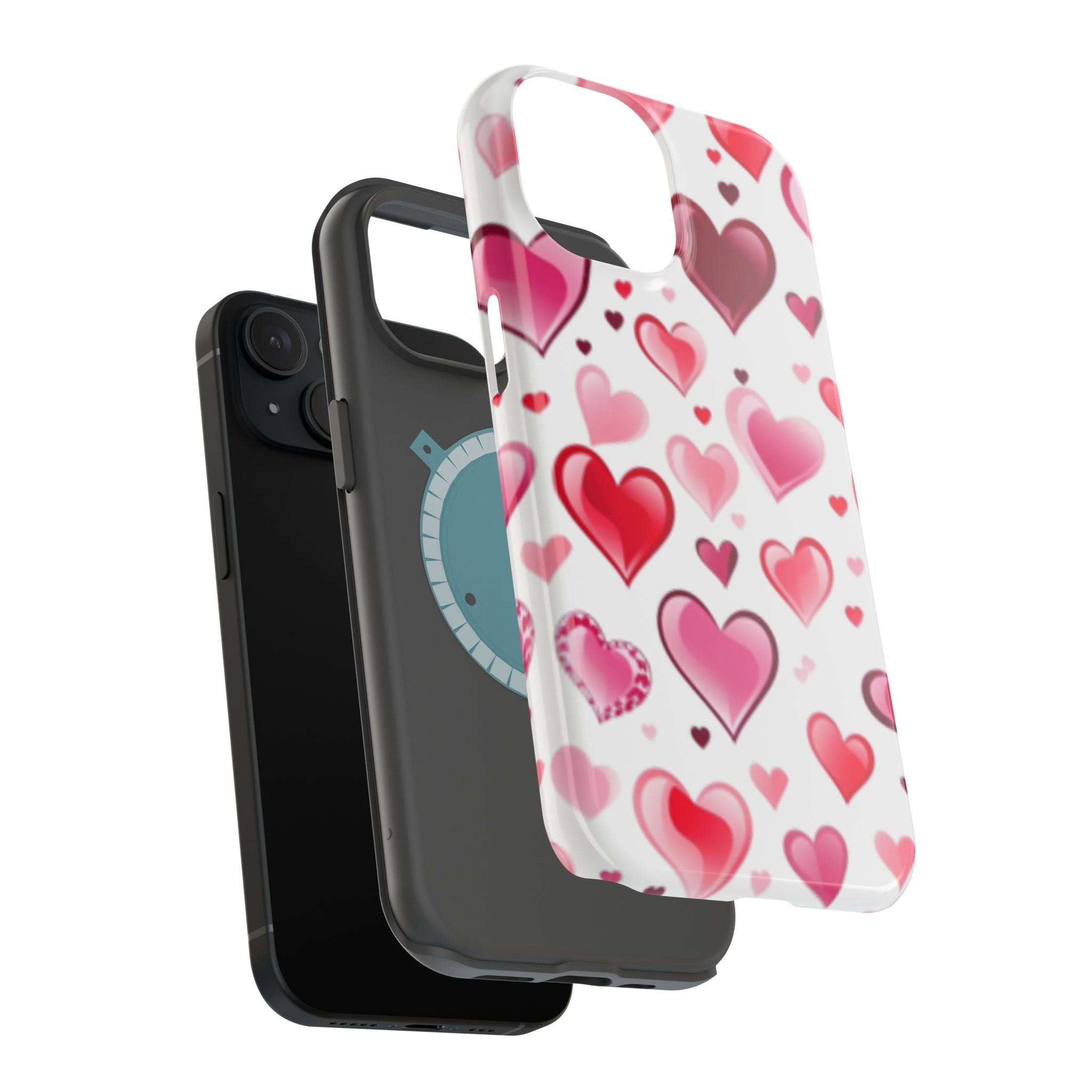 Heart Pattern Magnetic Impact Phone Case Fits iPhone 13-17— Pink & Red Valentine's Protective Cover