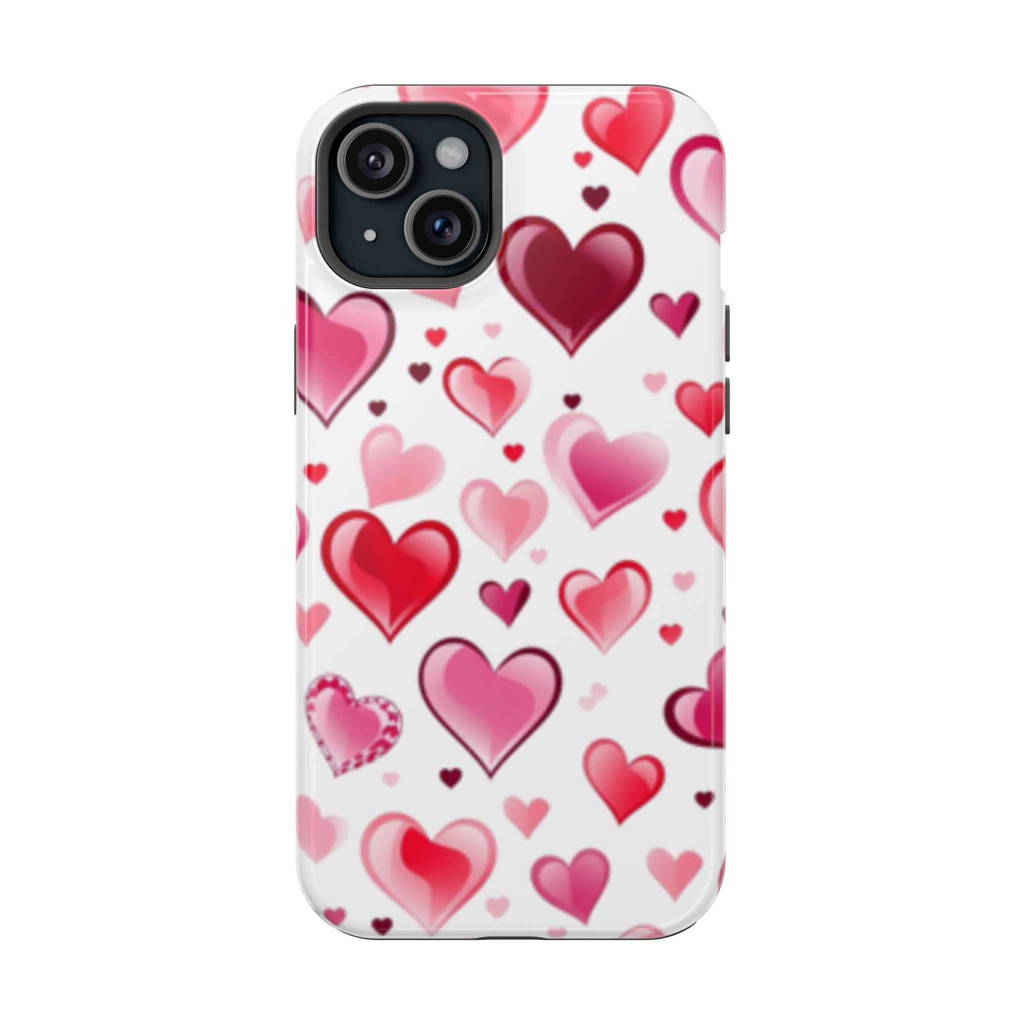 Heart Pattern Magnetic Impact Phone Case Fits iPhone 13-17— Pink & Red Valentine's Protective Cover